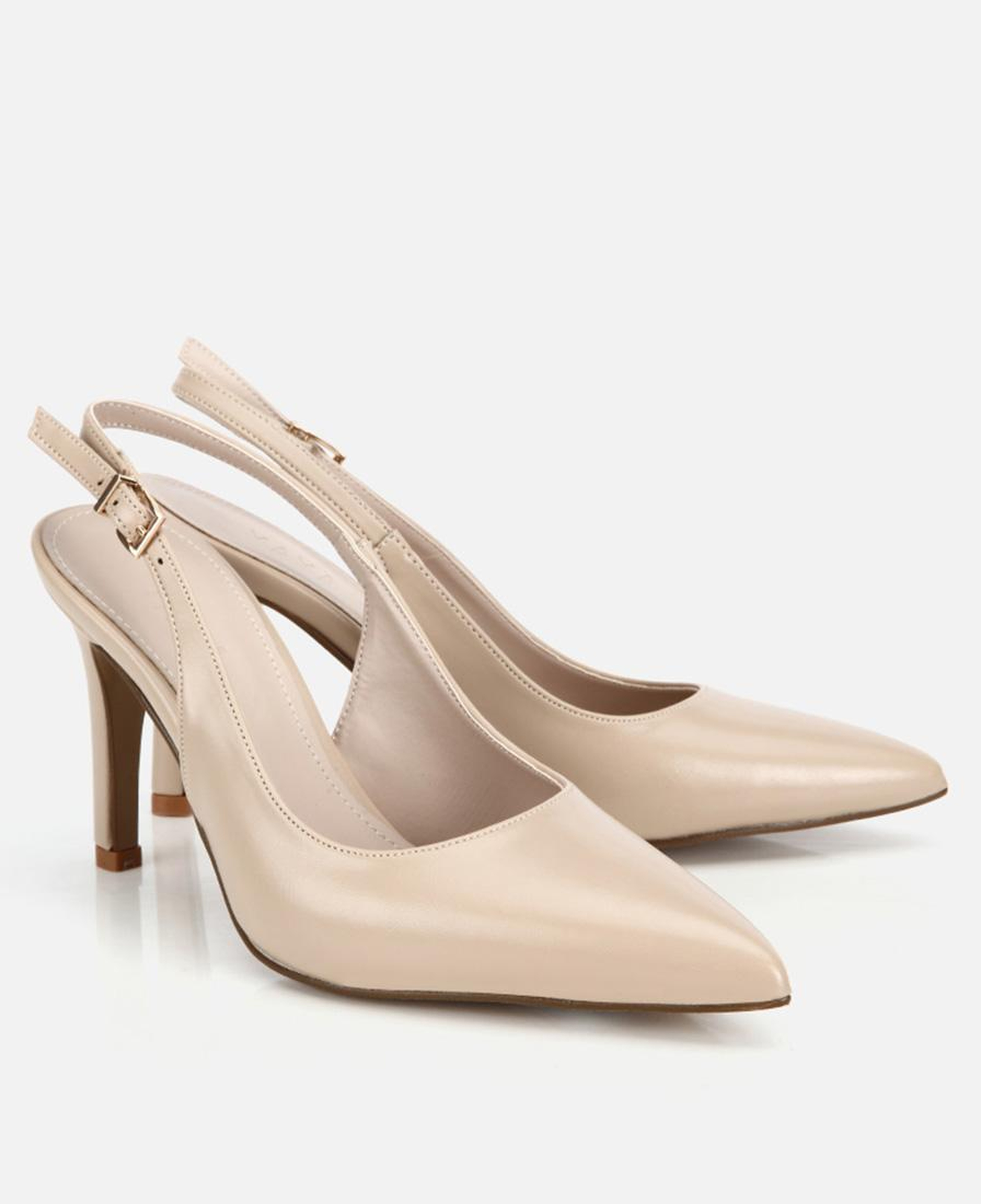 Kadın Bej Sivri Burunlu İnce Topuklu Arkası Açık Stiletto