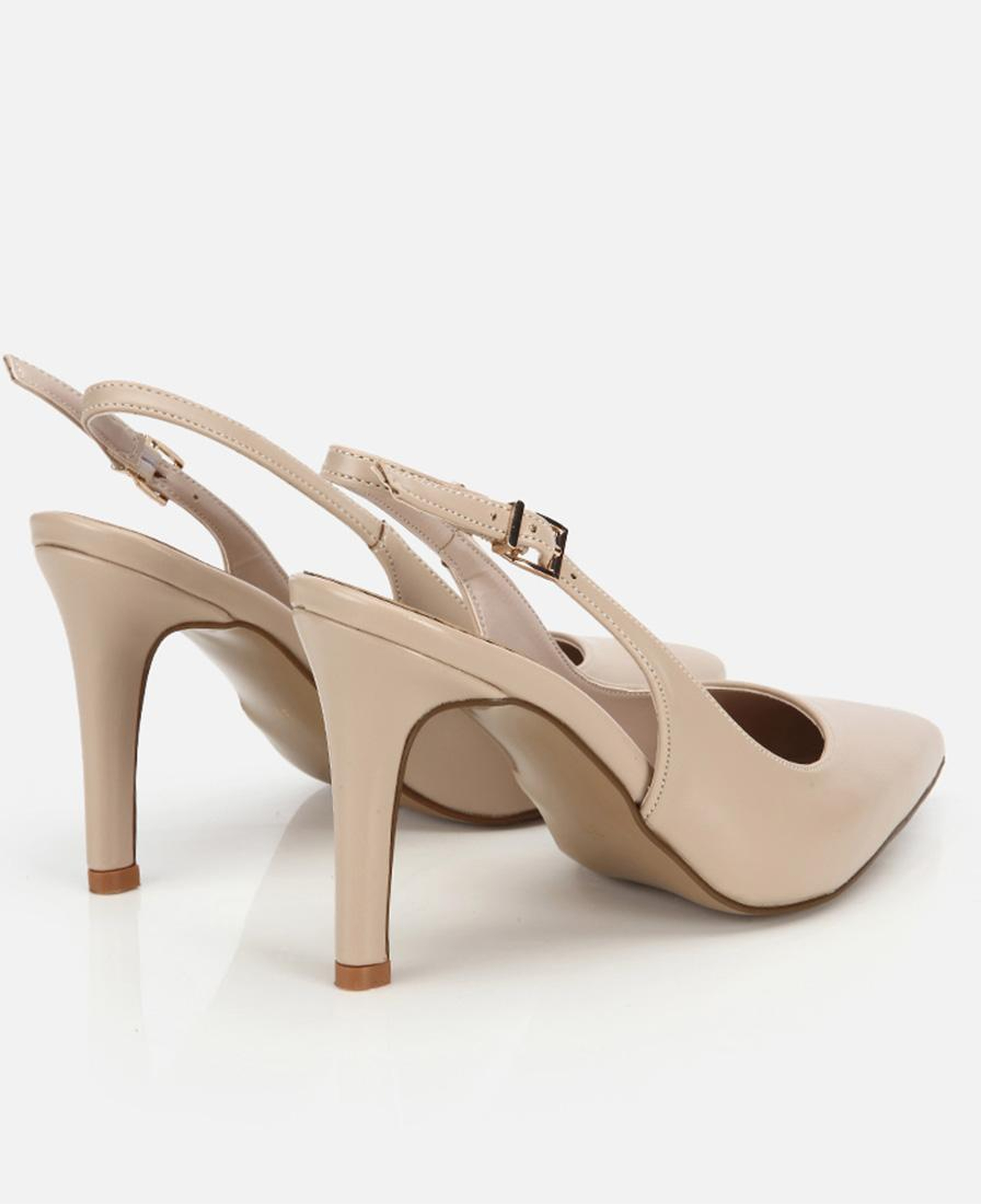 Kadın Bej Sivri Burunlu İnce Topuklu Arkası Açık Stiletto