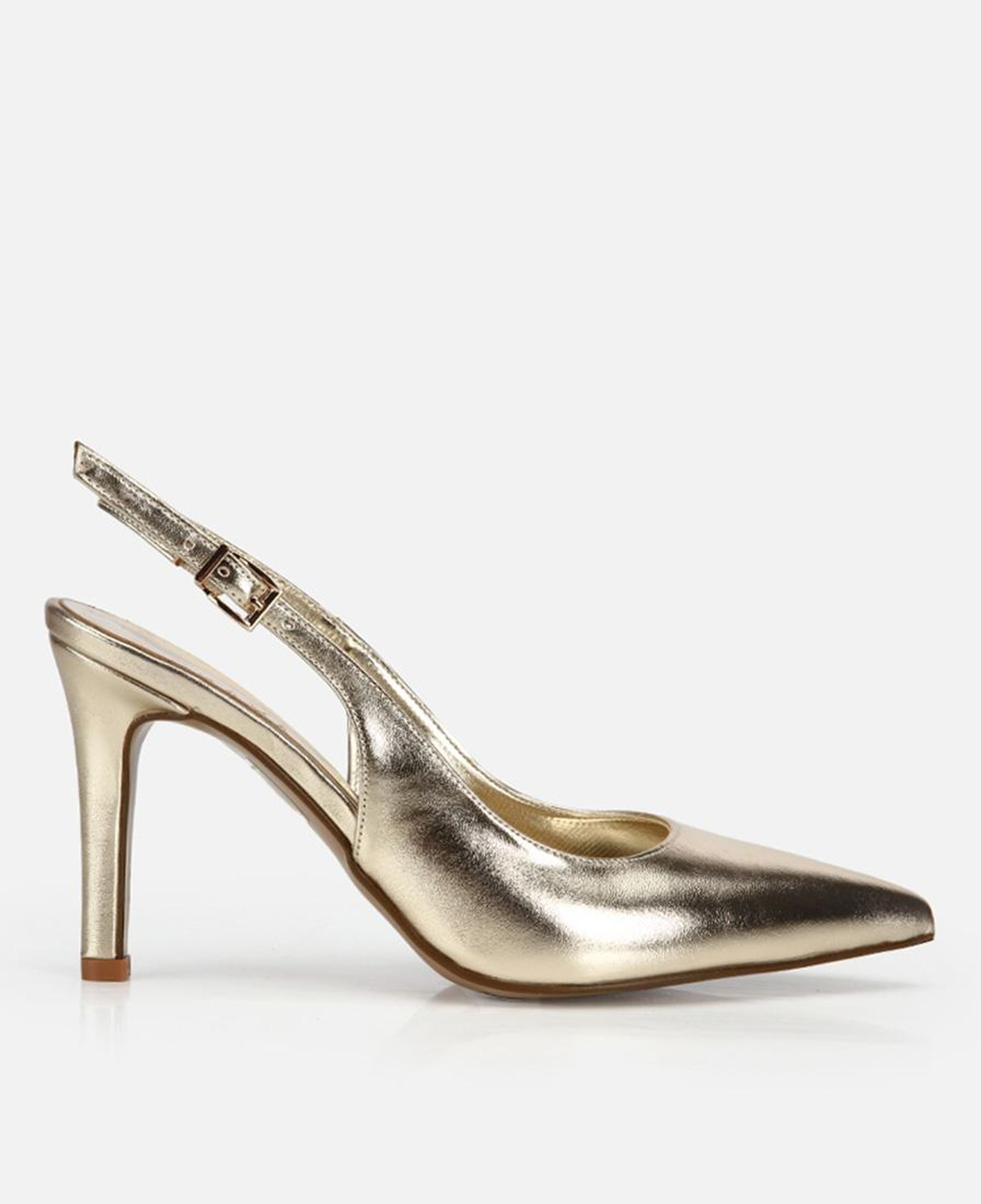 Kadın Gold Sivri Burunlu İnce Topuklu Arkası Açık Stiletto