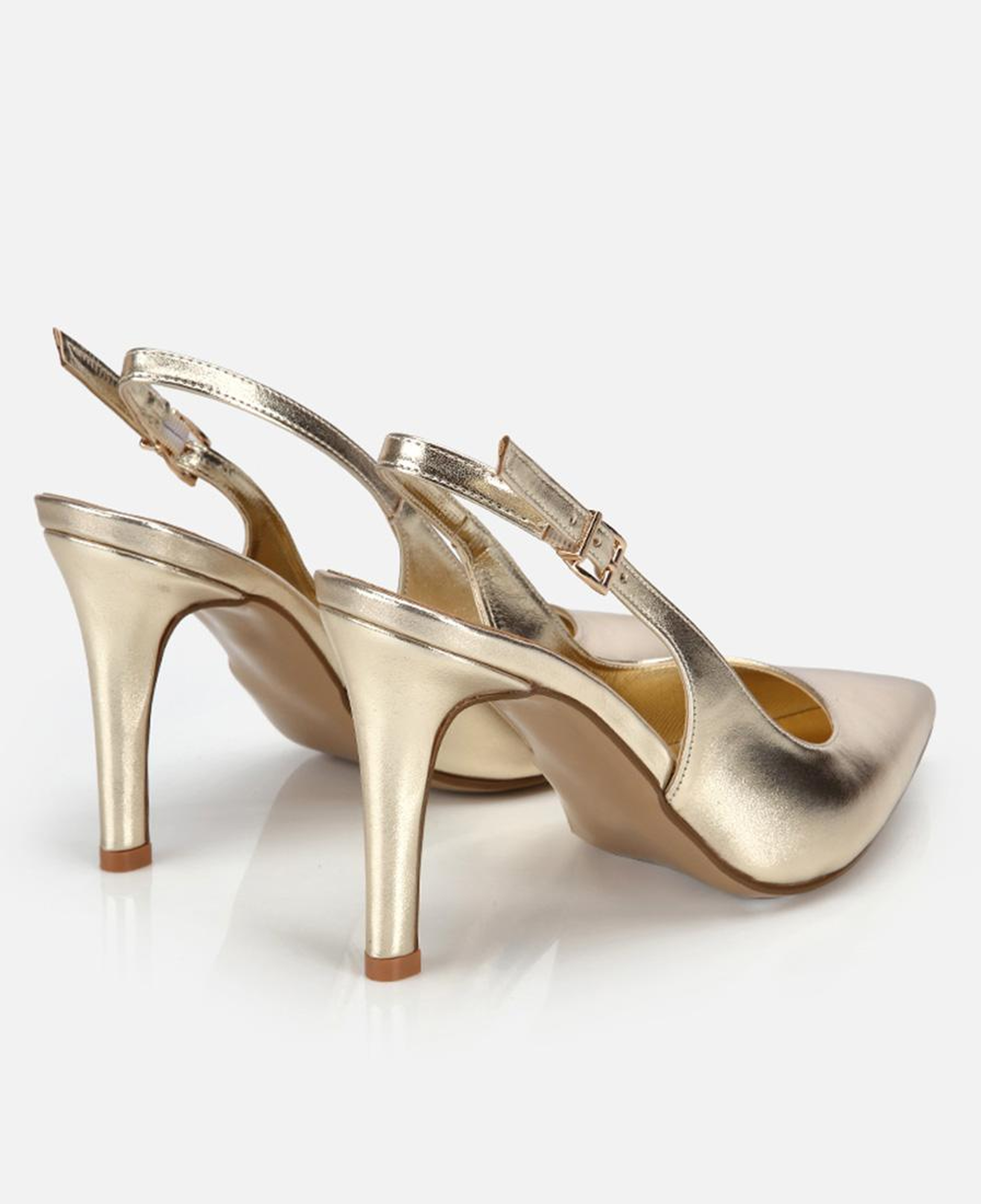 Kadın Gold Sivri Burunlu İnce Topuklu Arkası Açık Stiletto