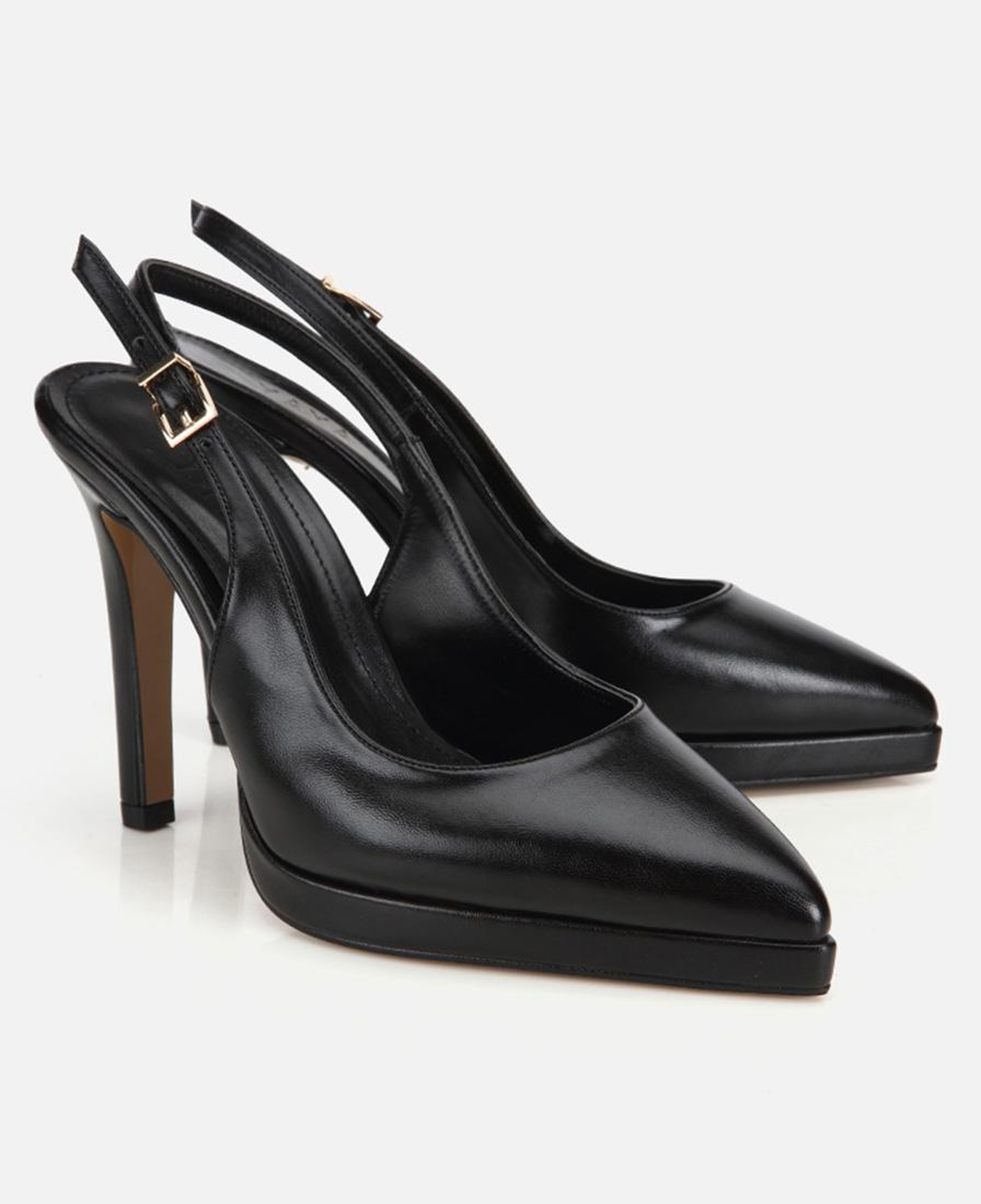 Kadın Siyah Sivri Burunlu Platformlu Yüksek Topuklu Arkası Açık Stiletto