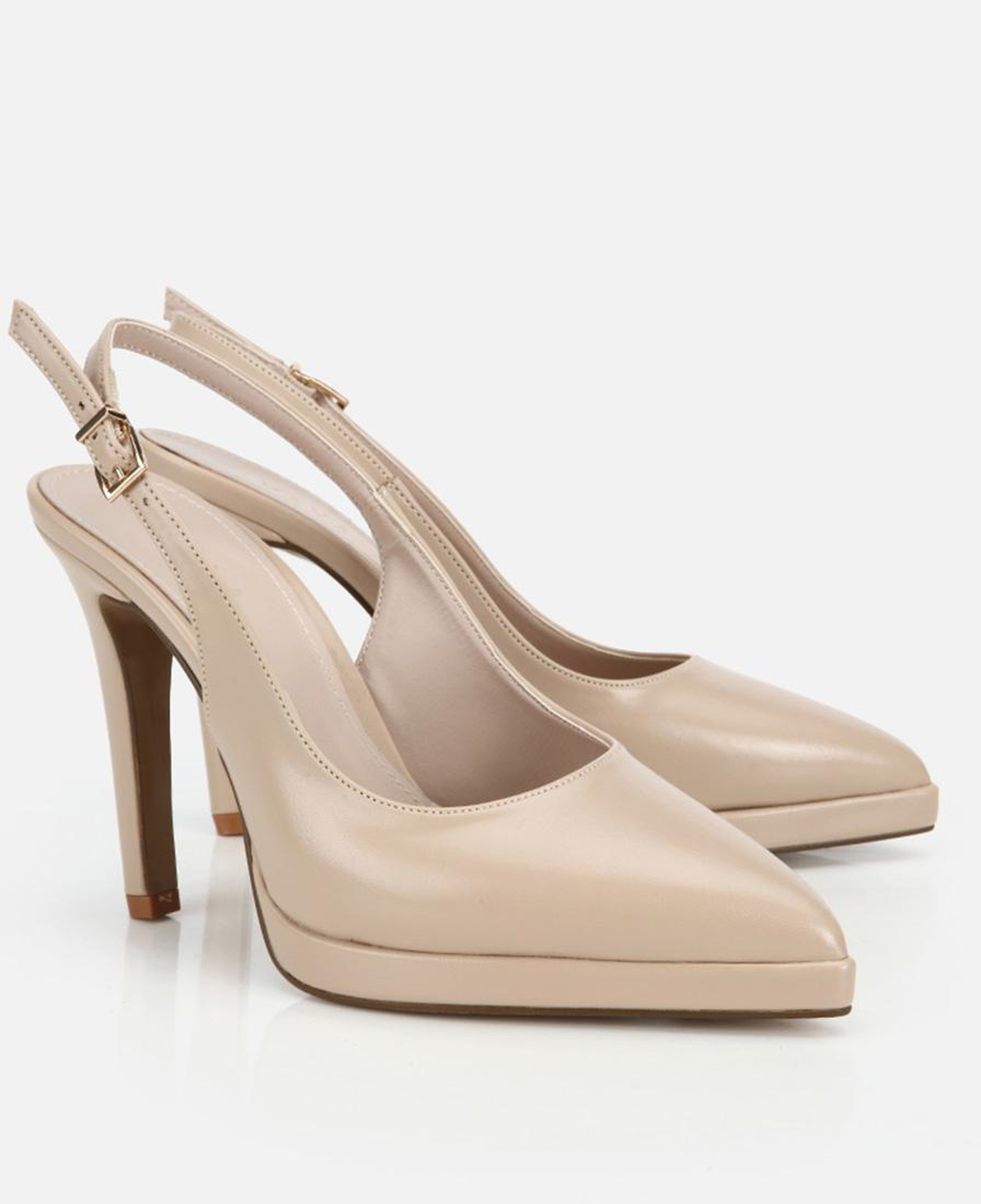 Kadın Bej Sivri Burunlu Platformlu Yüksek Topuklu Arkası Açık Stiletto