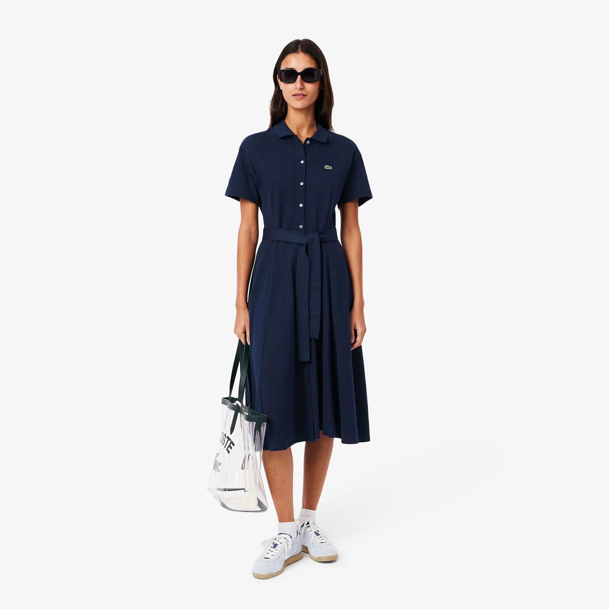 Kadın Flare Fit Kısa Kollu Polo Yaka Lacivert Elbise
