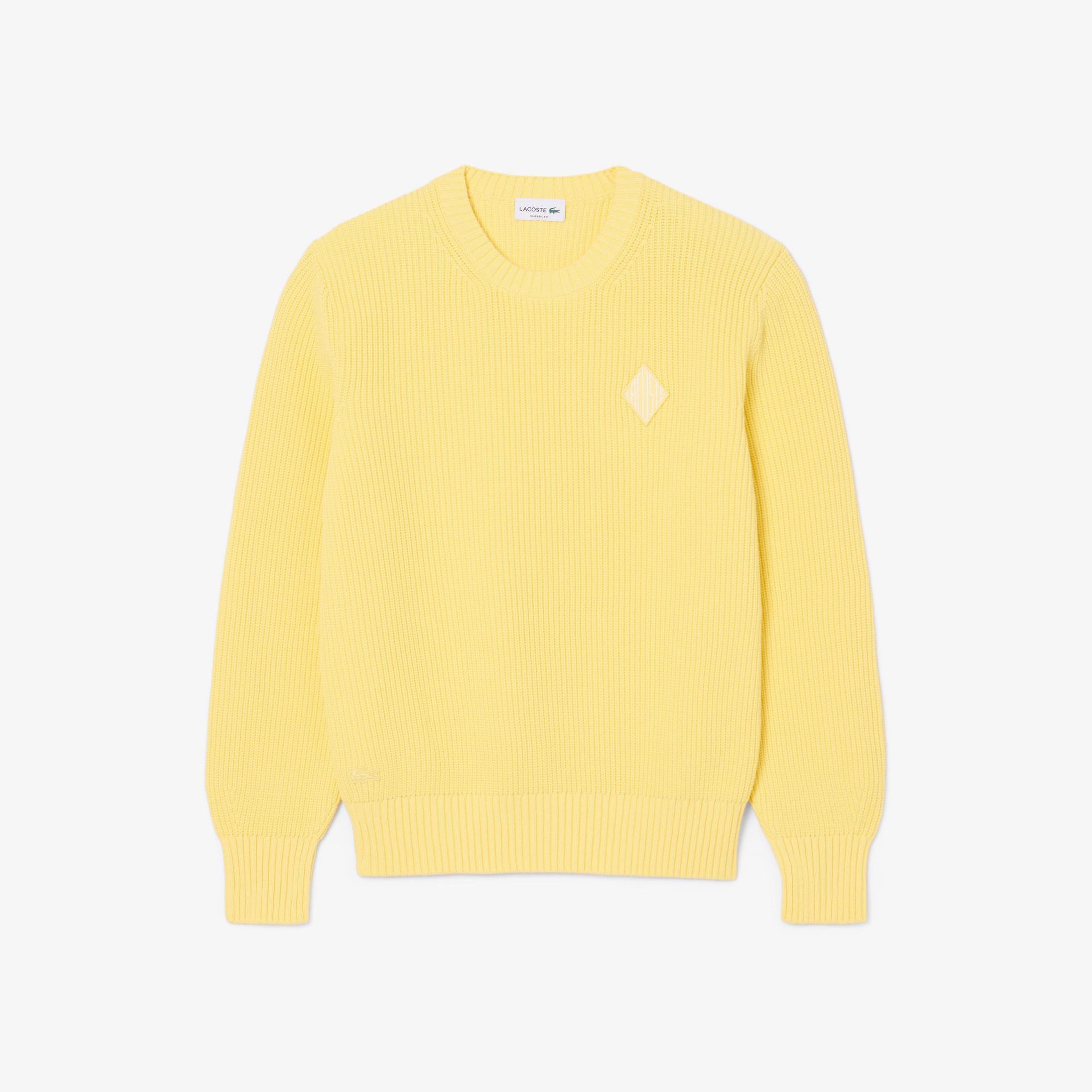 Erkek Classic Fit Bisiklet Yaka Sarı Kazak