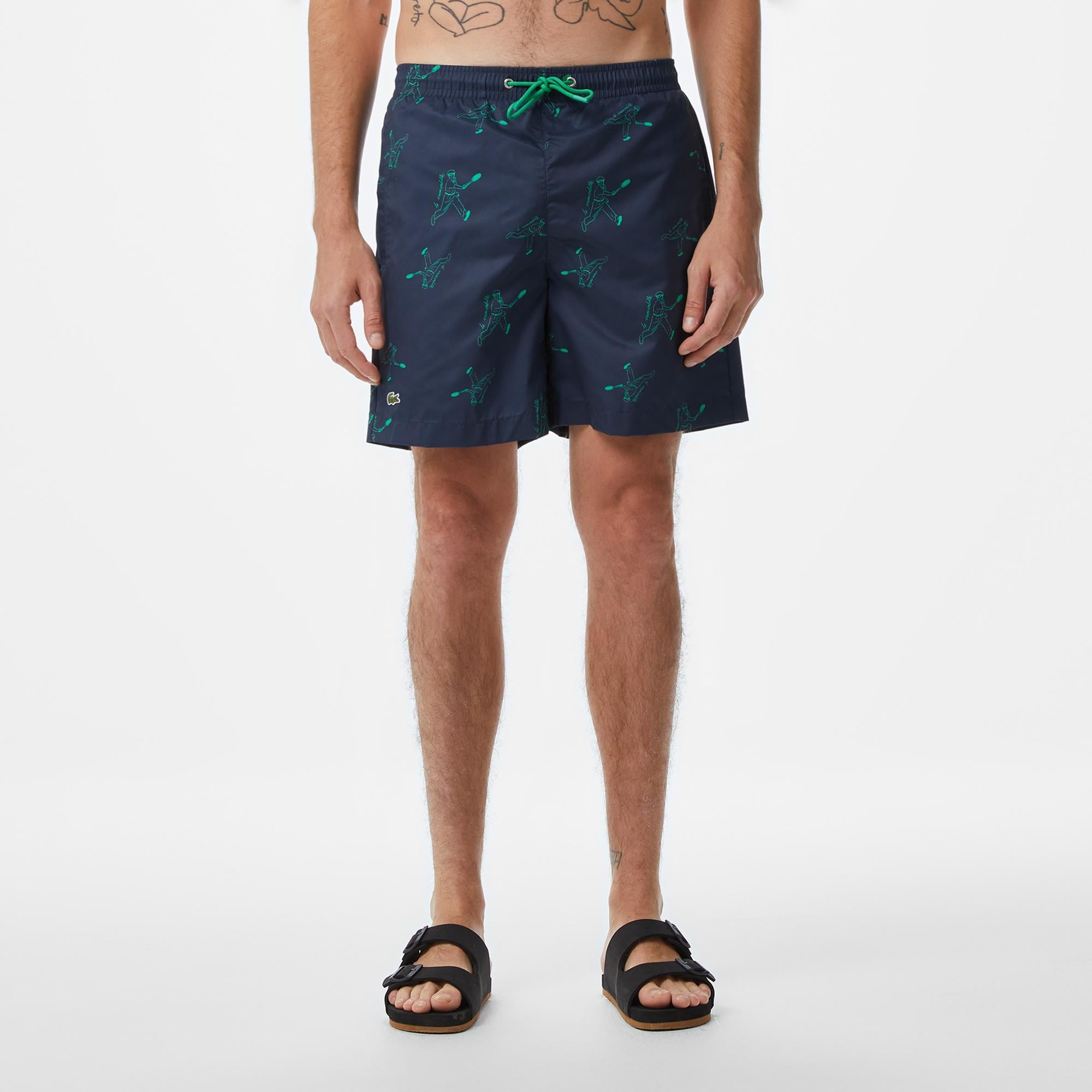 Lacoste Erkek Regular Fit Desenli Lacivert Deniz Şortu