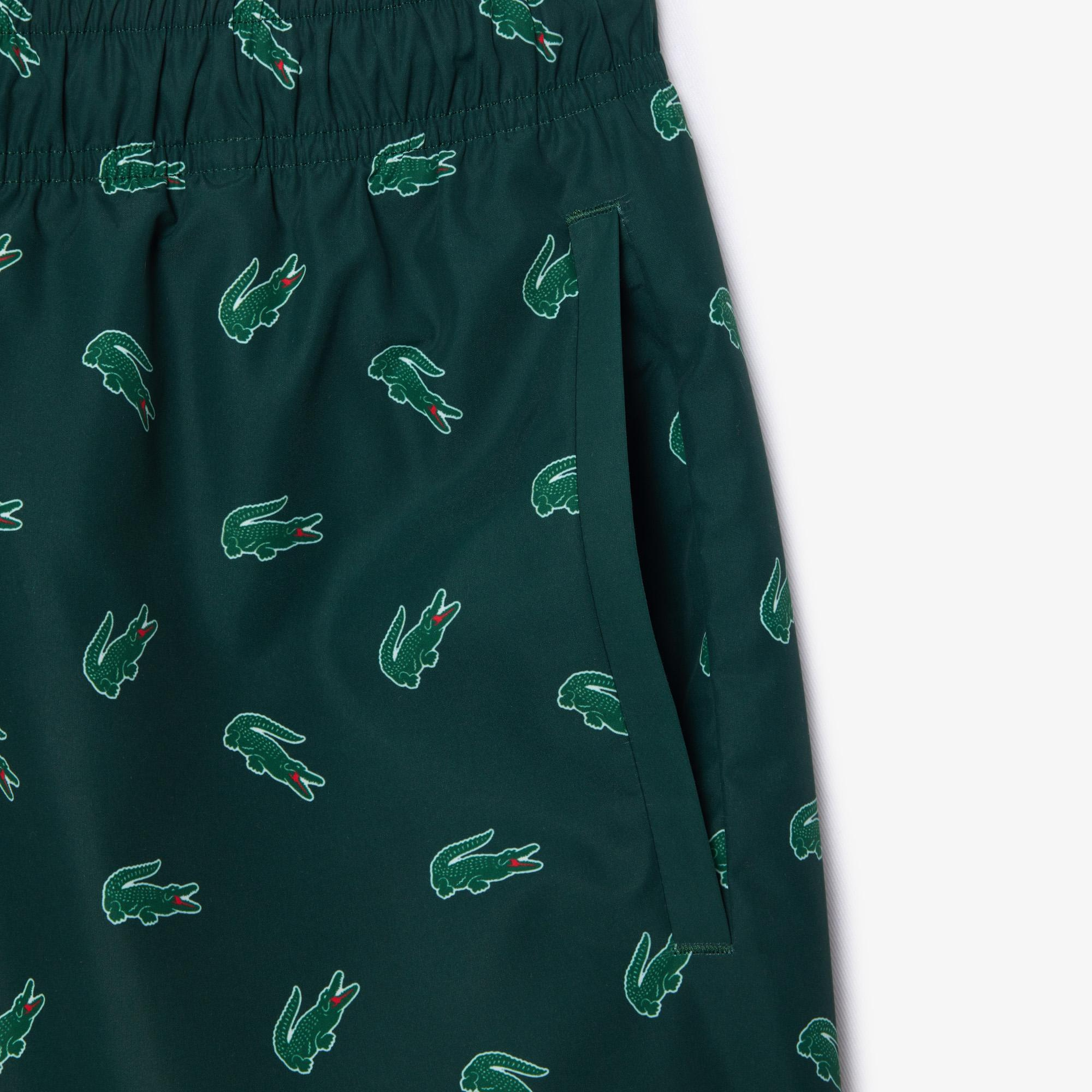 Lacoste Erkek Desenli Yeşil Deniz Şortu