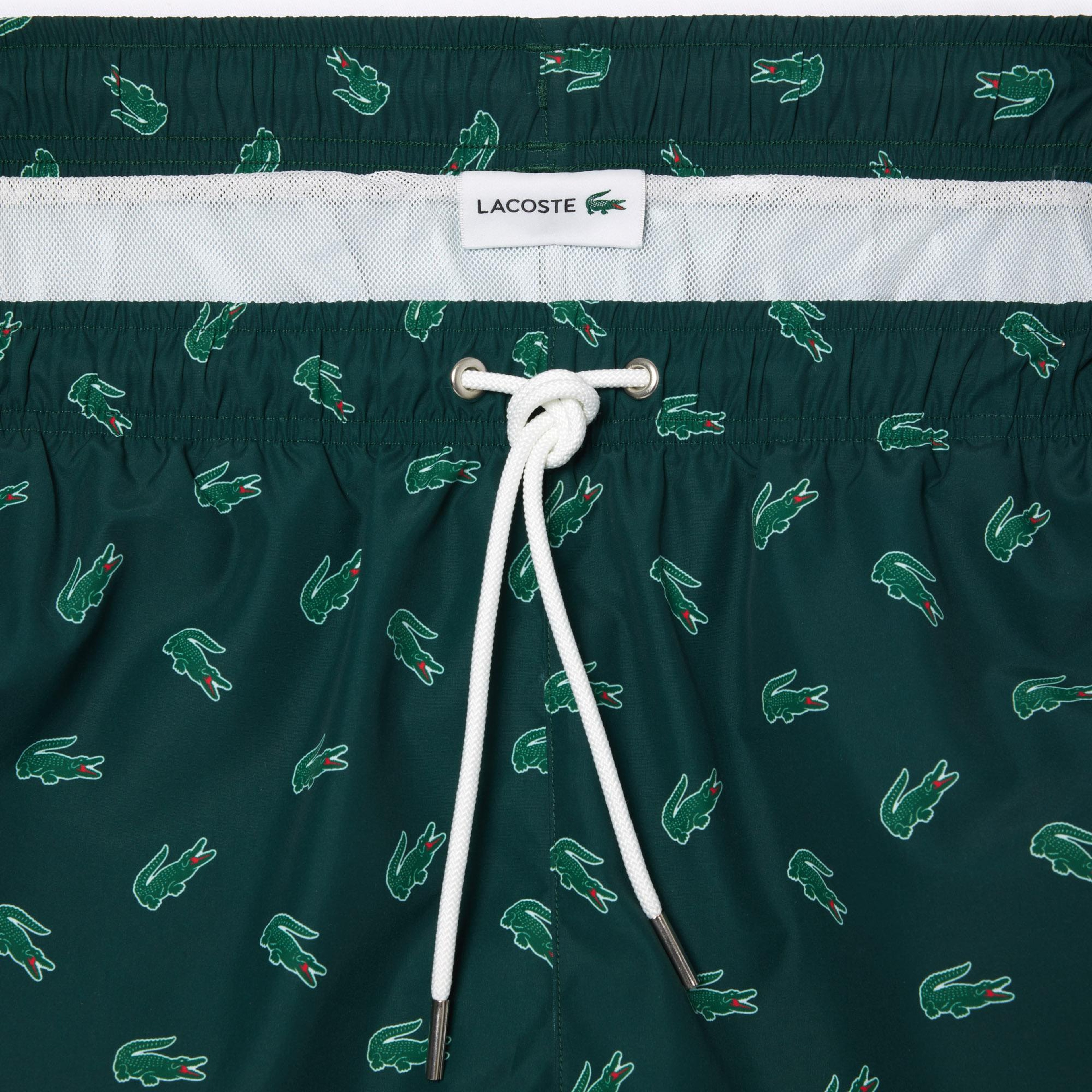 Lacoste Erkek Desenli Yeşil Deniz Şortu