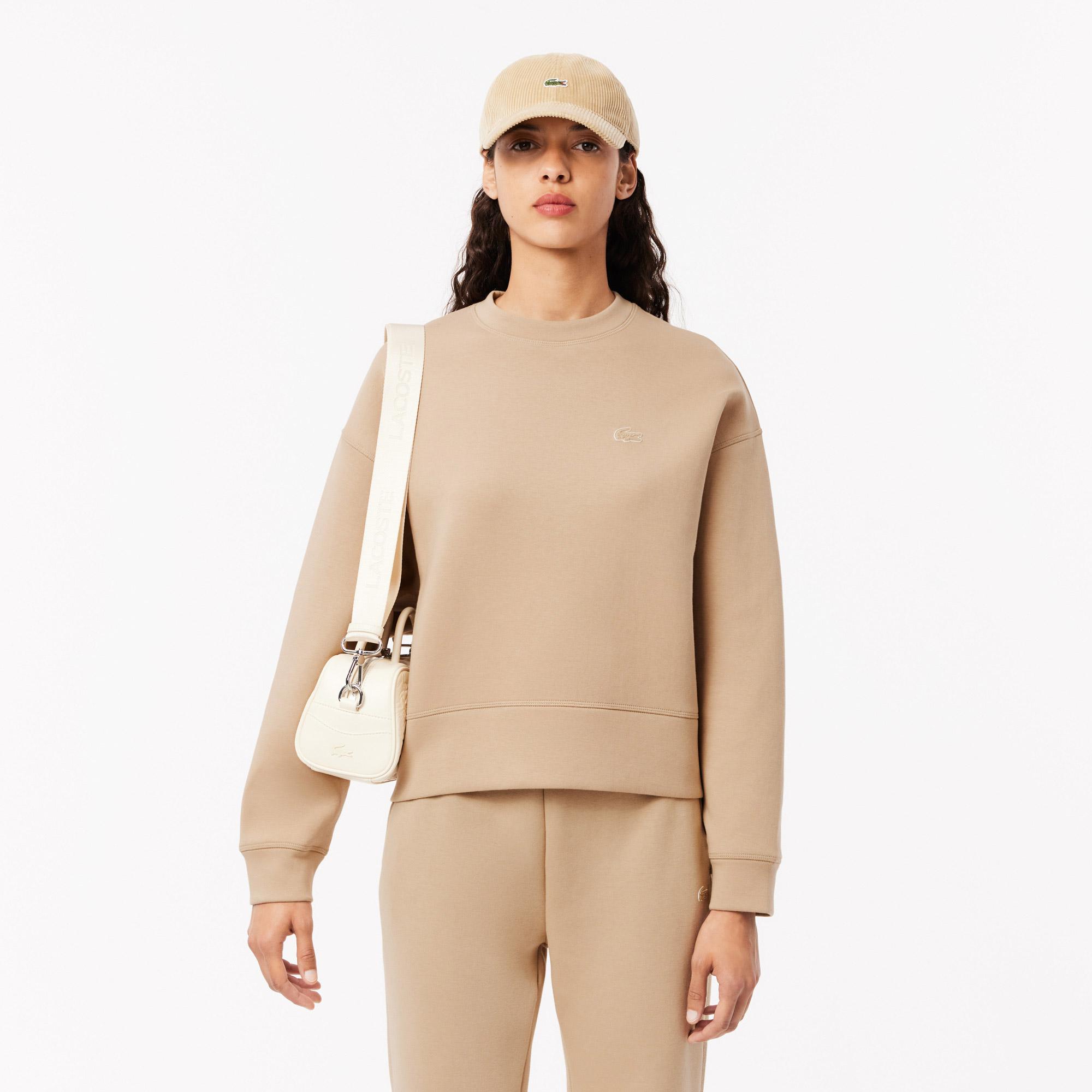 Kadın Oversize Fit Bisiklet Yaka Bej Sweatshirt