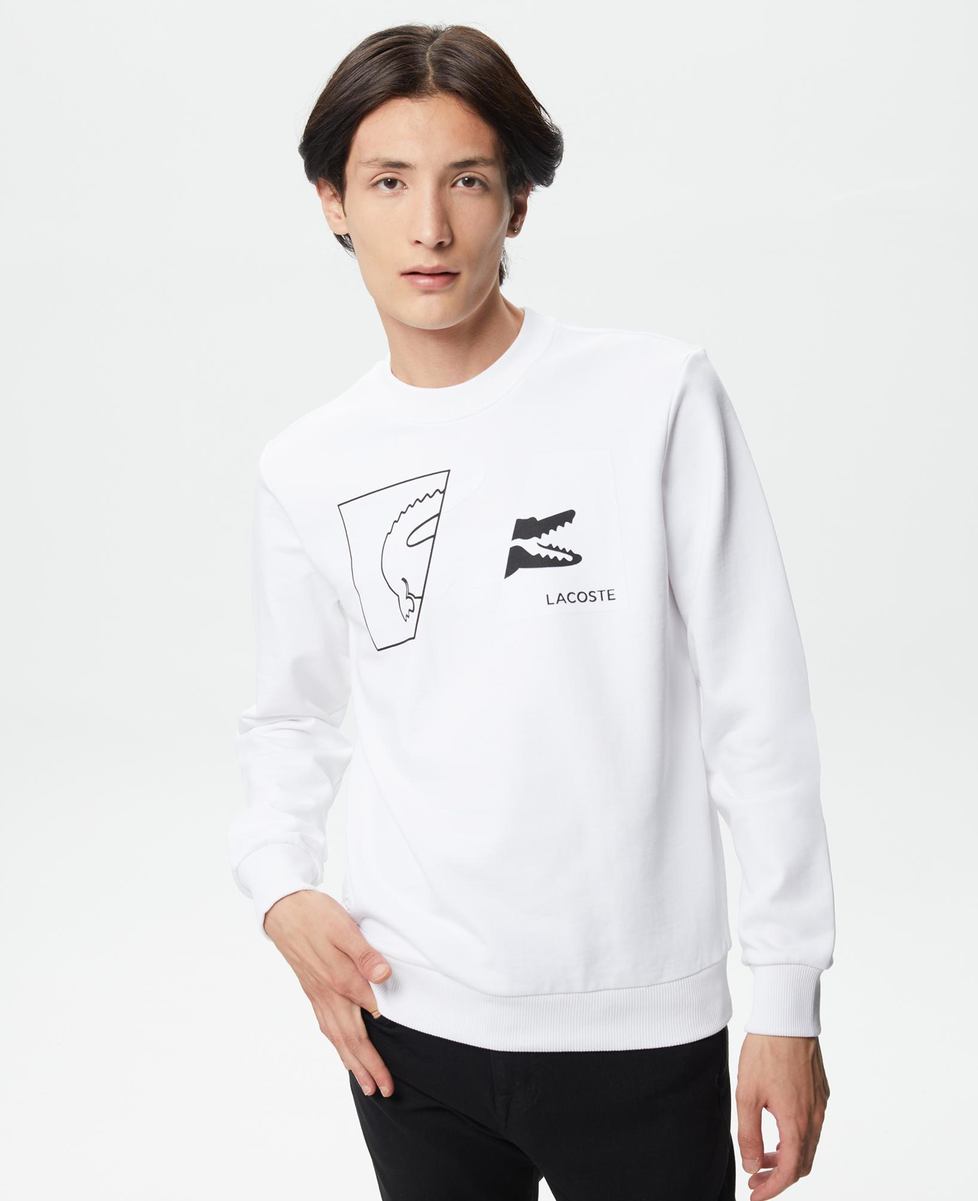 Erkek Regular Fit Bisiklet Yaka Baskılı Beyaz Sweatshirt