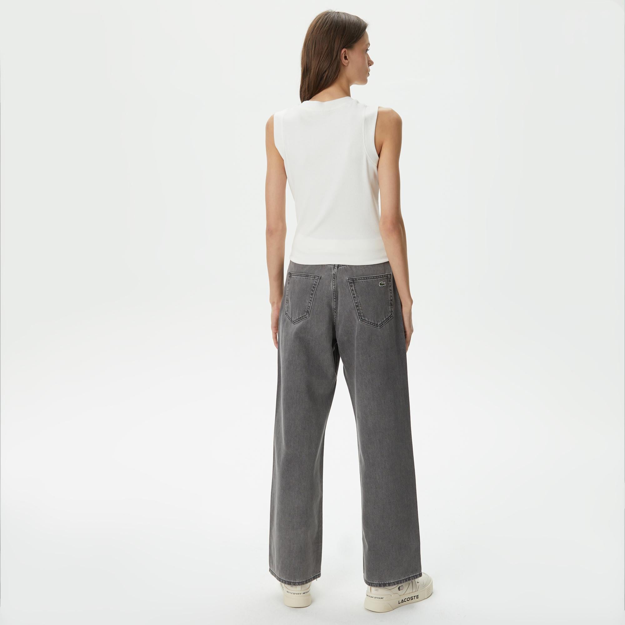 Lacoste Kadın Loose Fit Gri Jean Pantolon