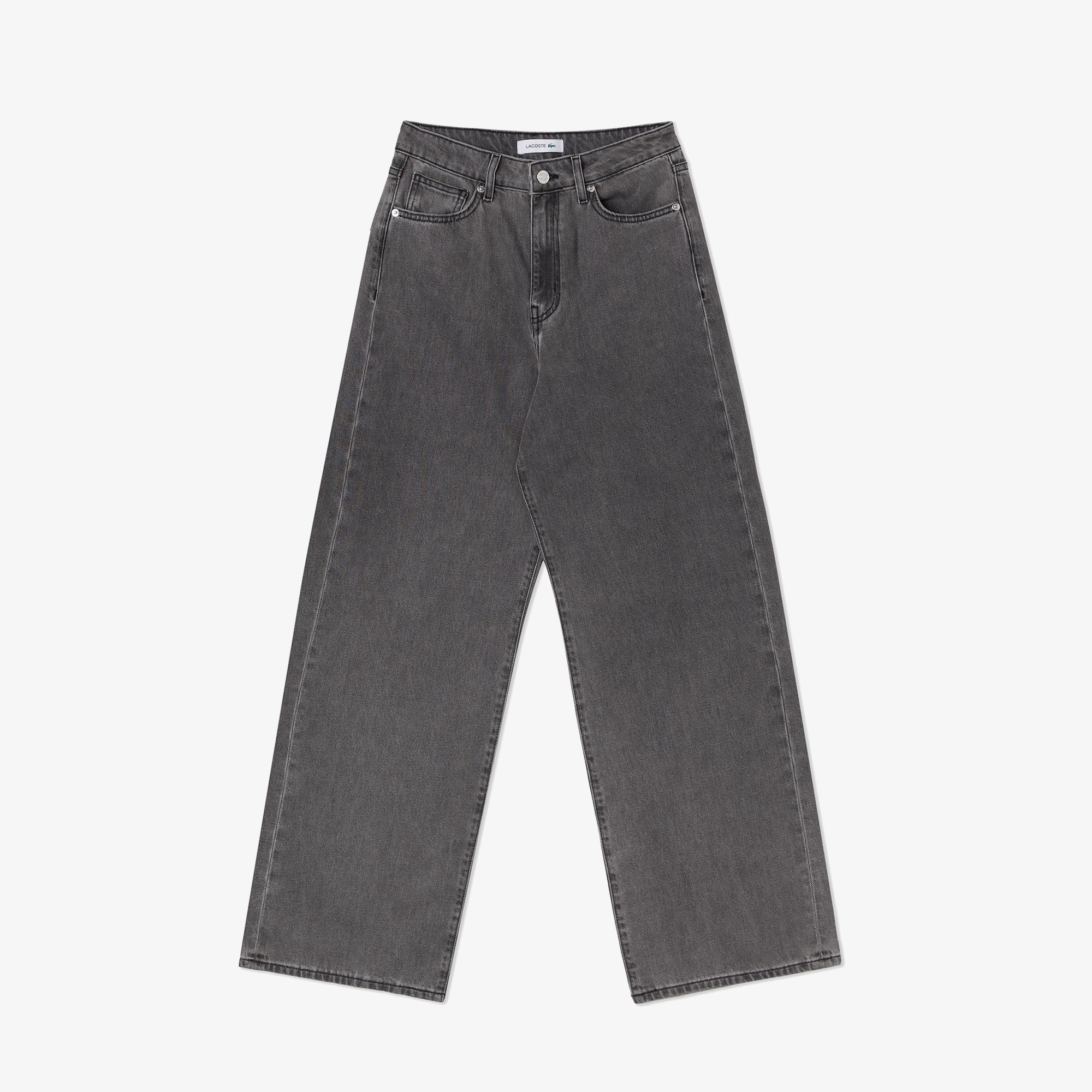 Lacoste Kadın Loose Fit Gri Jean Pantolon