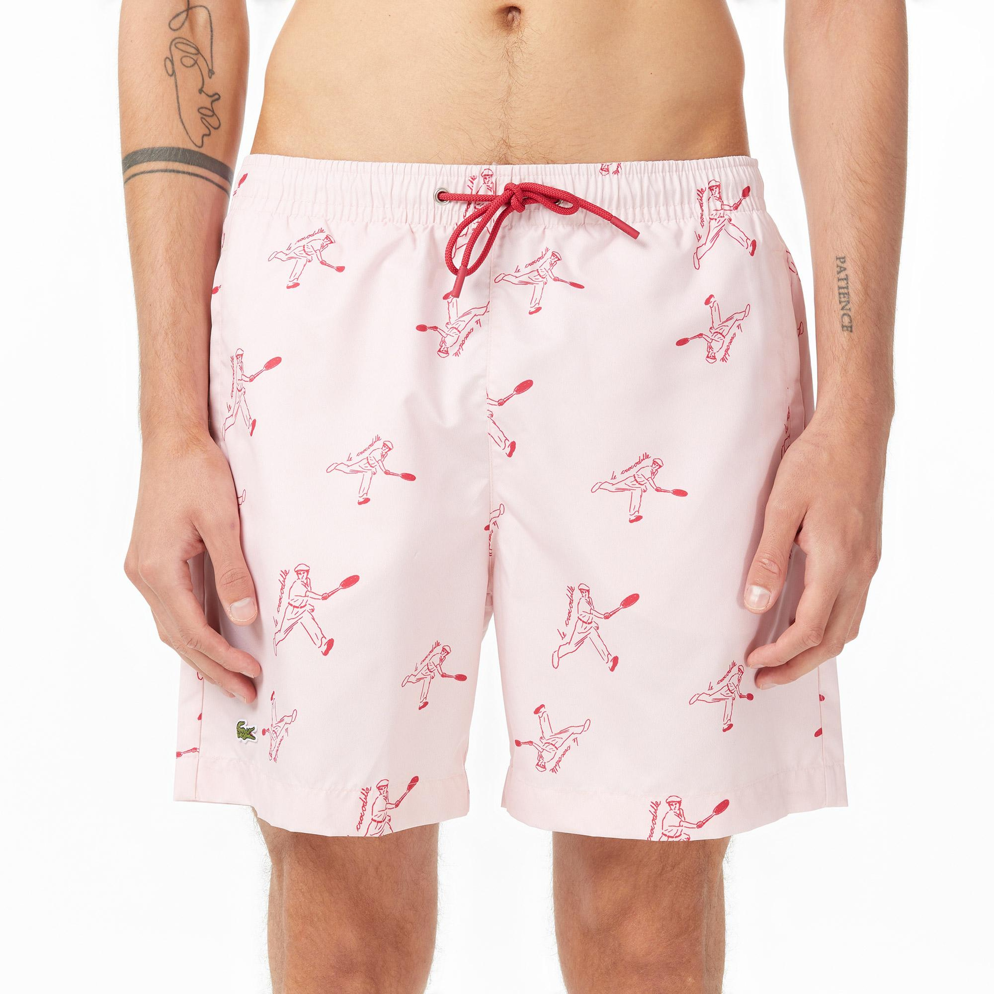 Lacoste Erkek Regular Fit Desenli Pembe Deniz Şortu