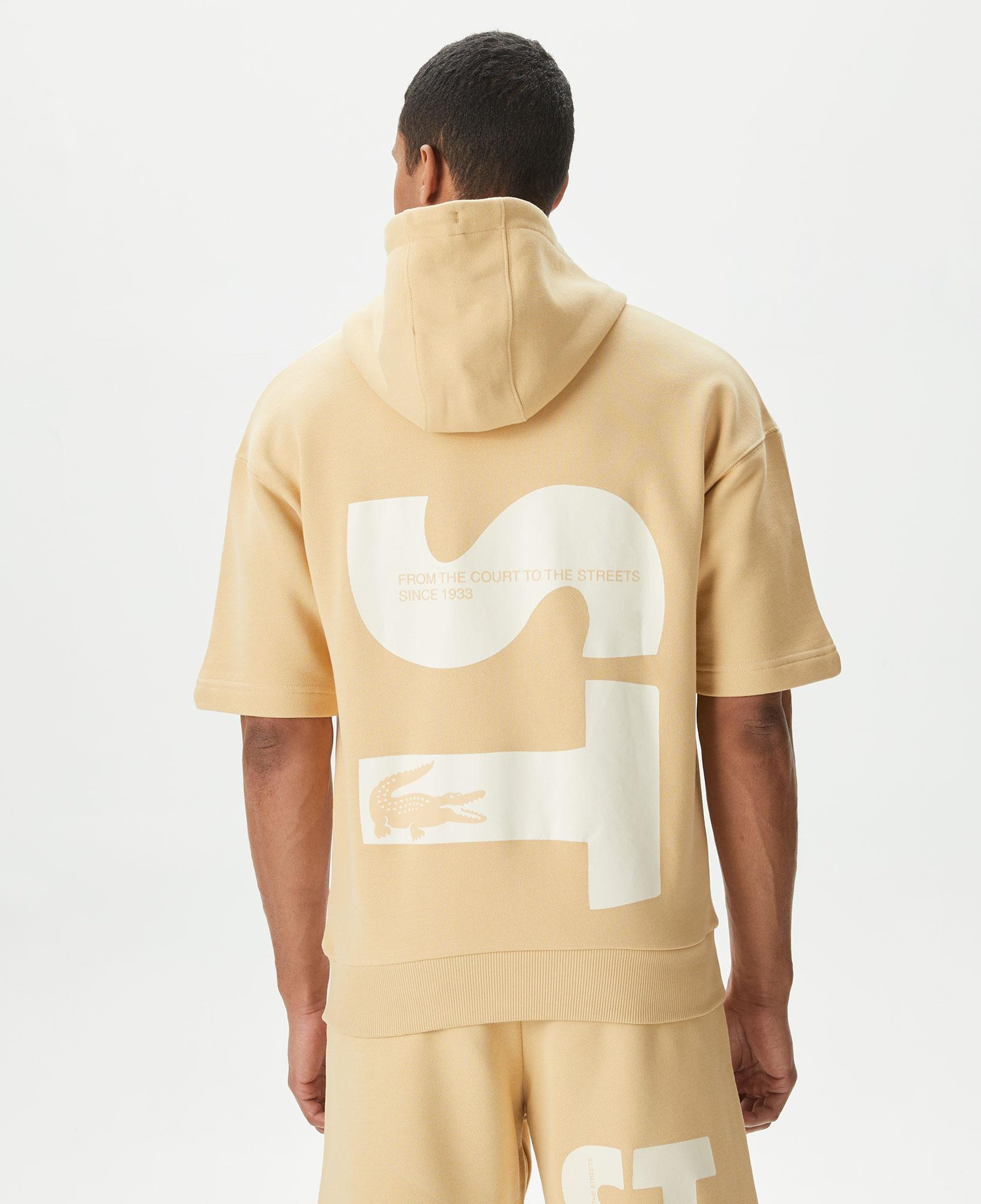 Erkek Loose Fit Kapüşonlu Baskılı Krem Sweatshirt