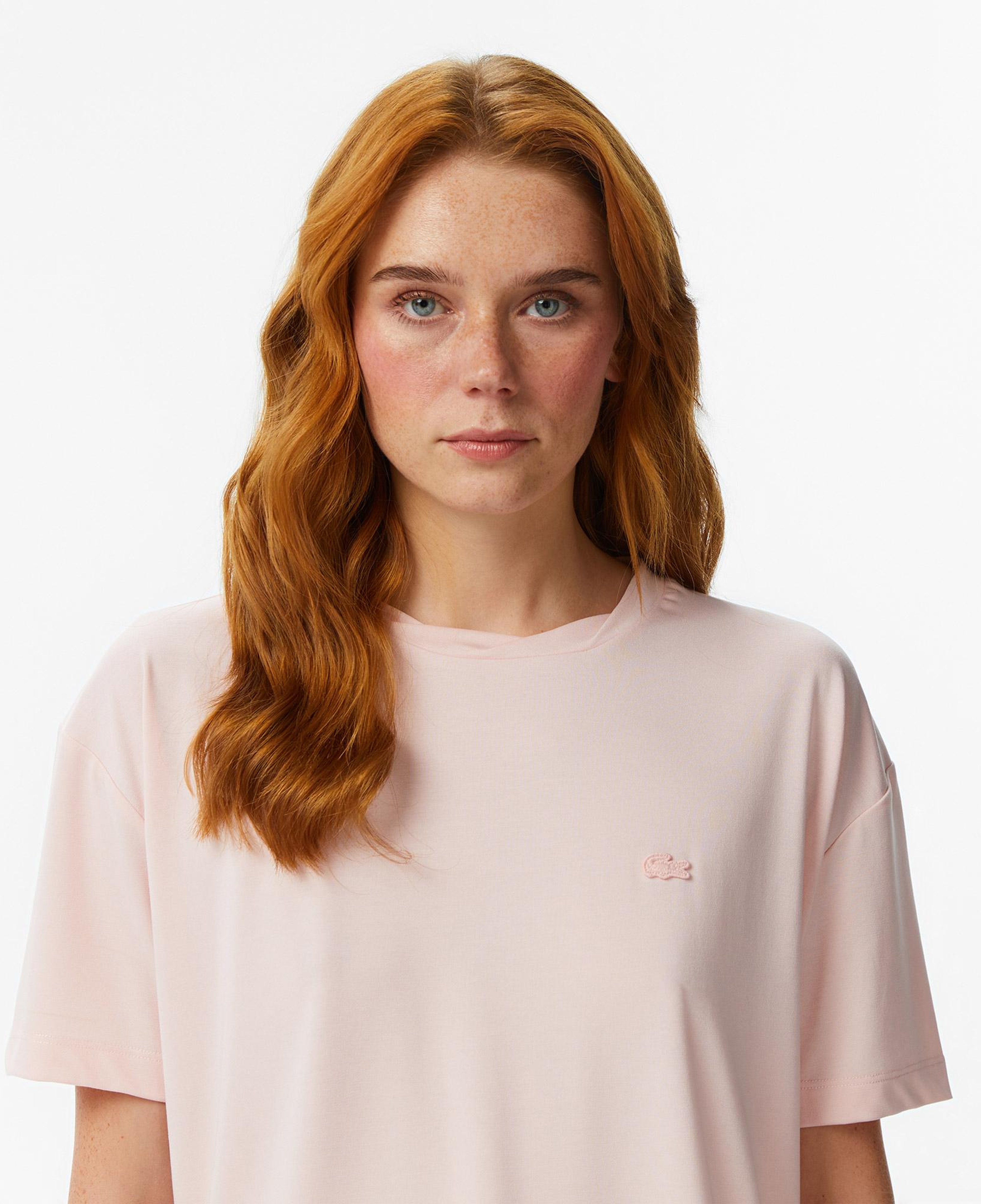 Kadın Relaxed Fit Bisiklet Yaka Açık Pembe T-Shirt