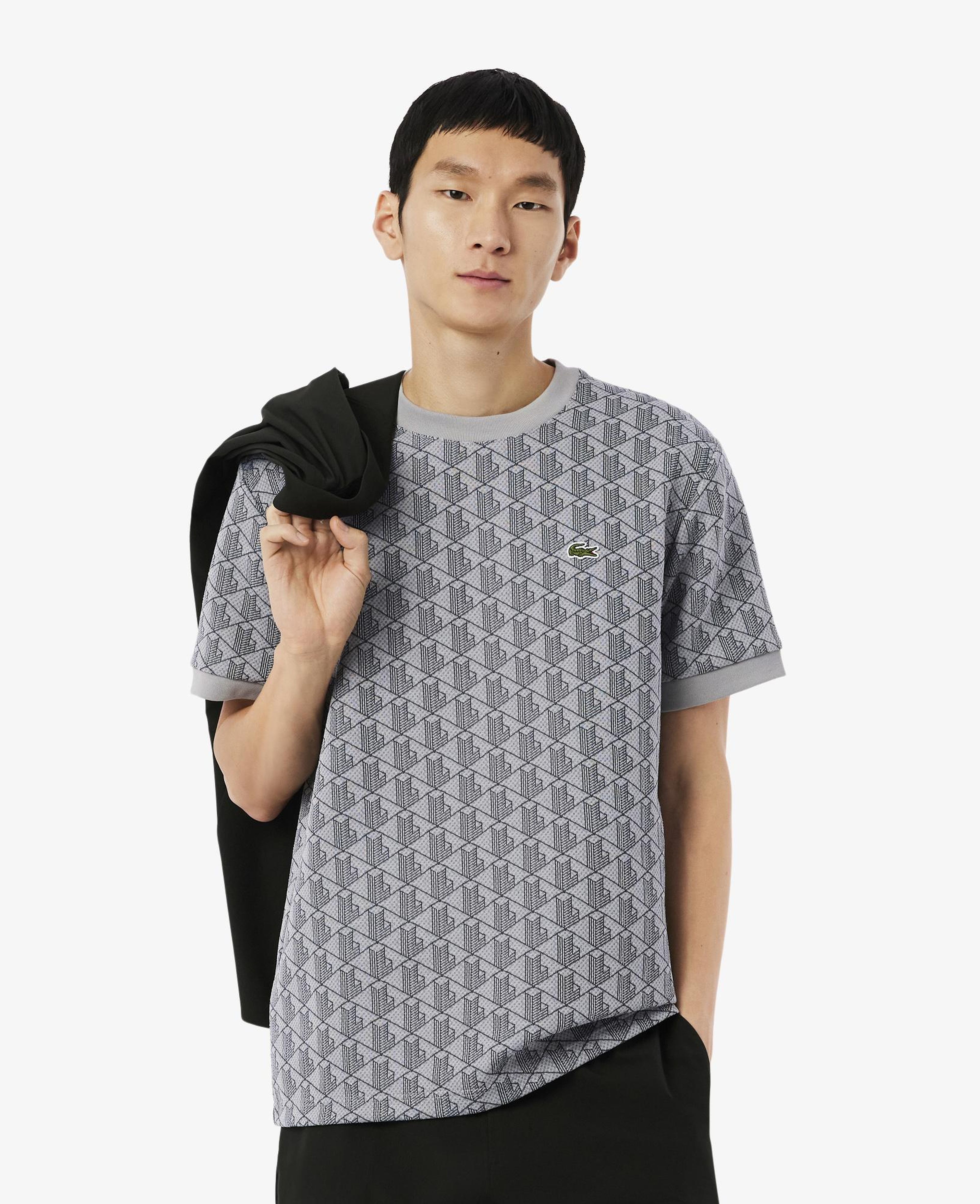 Erkek Classic Fit Bisiklet Yaka Monogram Gri T-Shirt