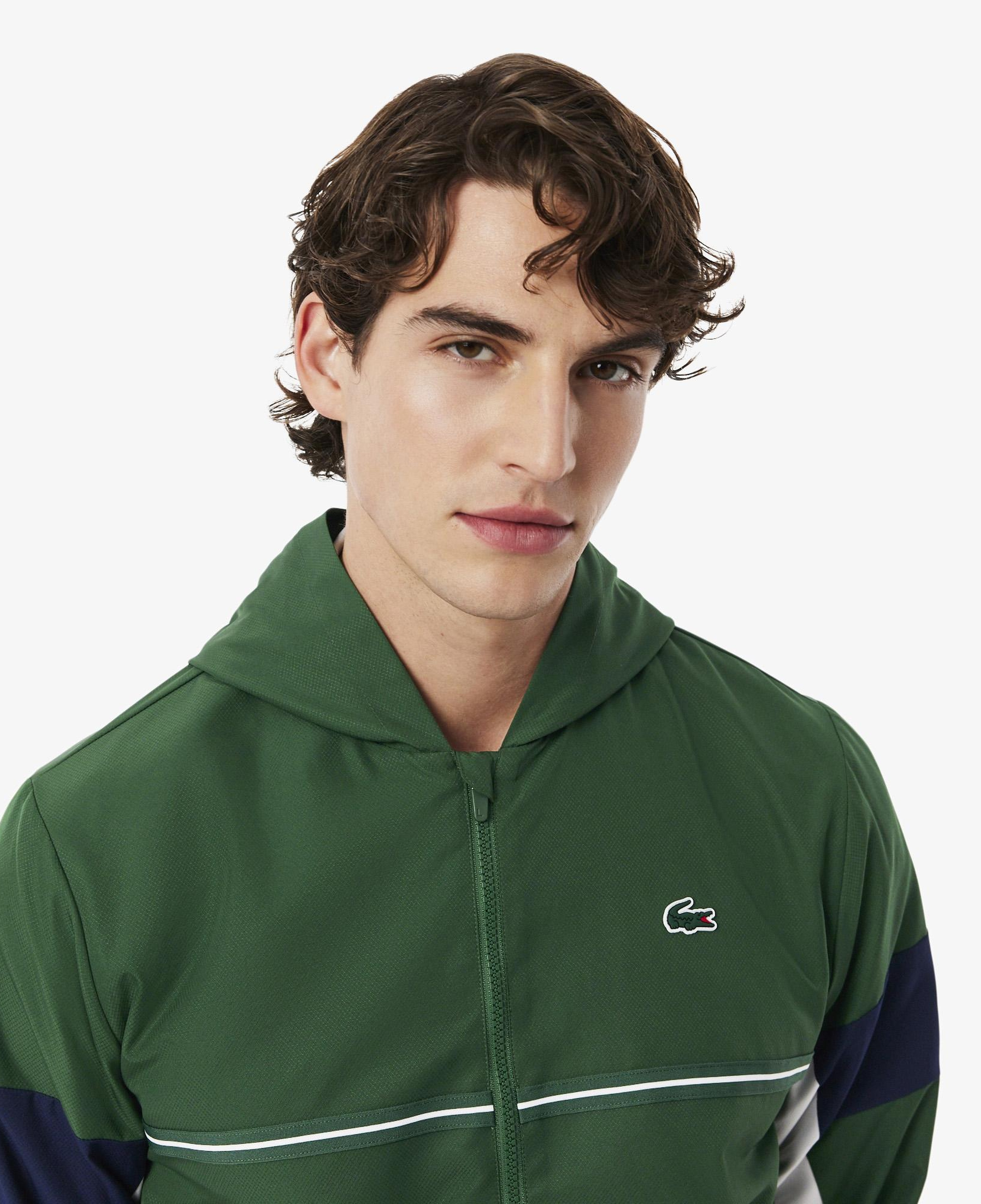 Erkek Regular Fit Kapüşonlu Renk Bloklu Yeşil Ceket