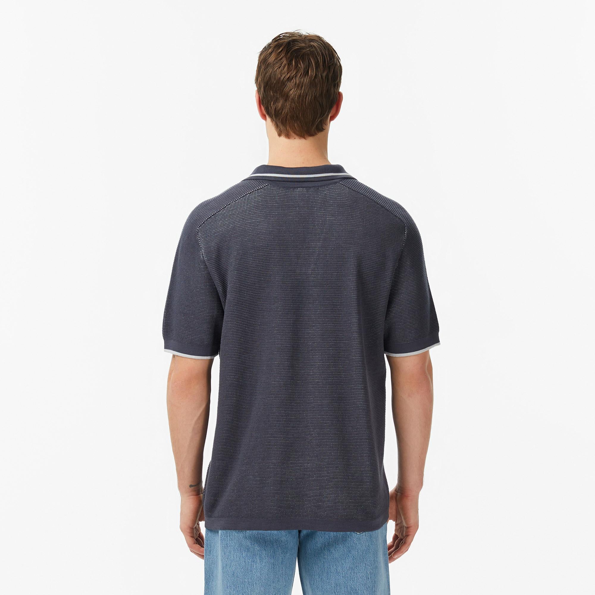 Erkek Classic Fit Kısa Kollu Polo Yaka Koyu Gri Triko