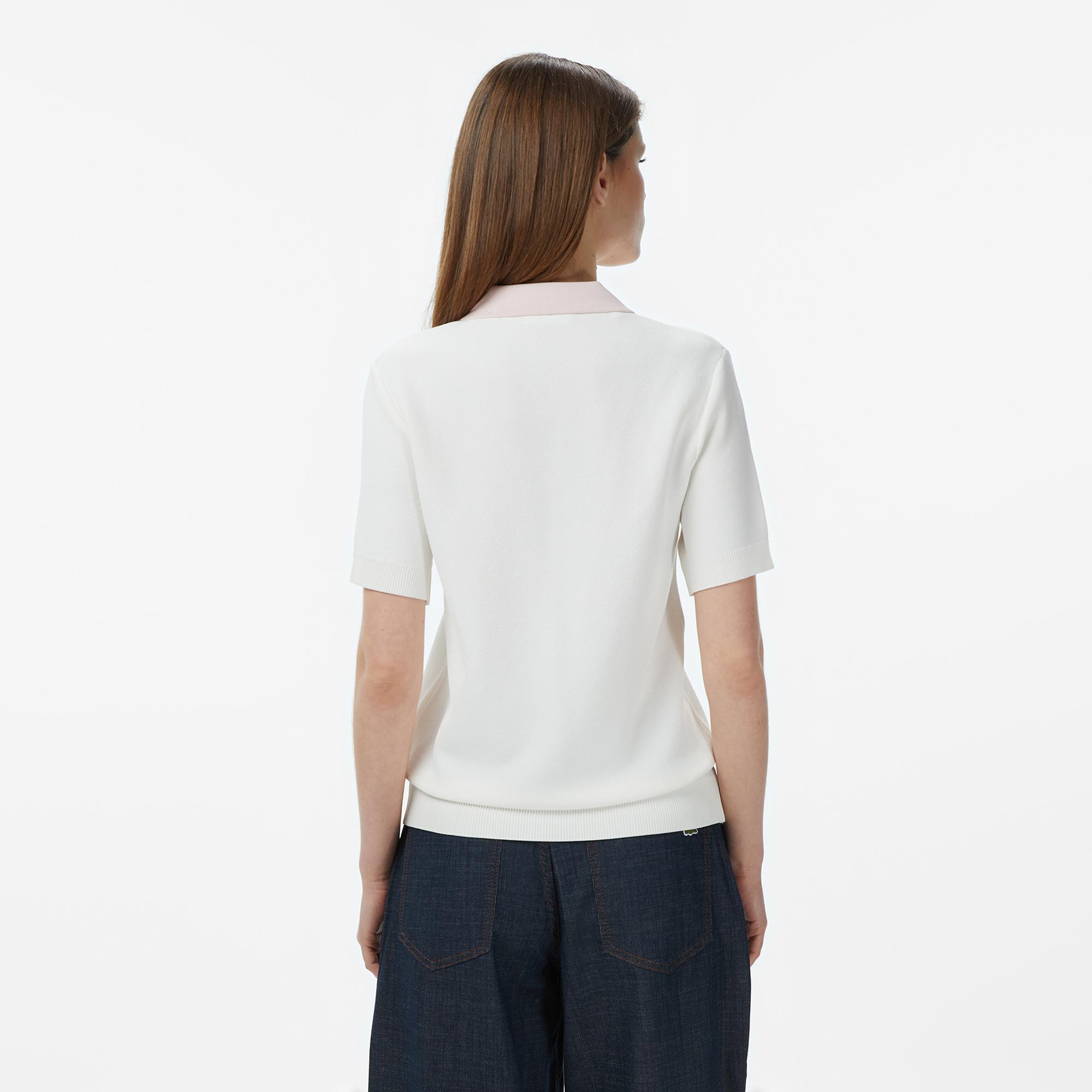 Kadın Regular Fit Kısa Kollu Polo Yaka Krem Triko