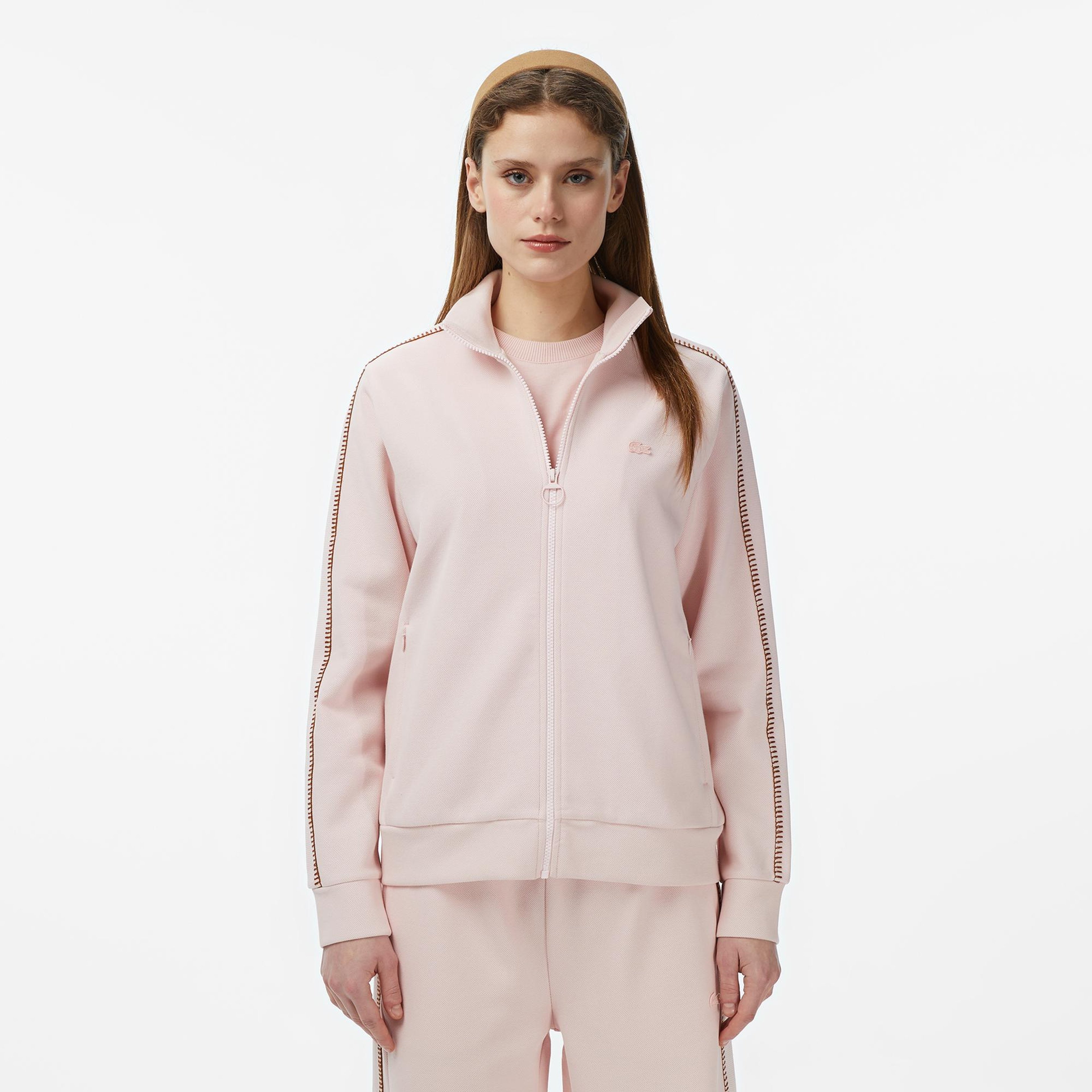 Kadın Regular Fit Dik Yaka Açık Pembe Sweatshirt