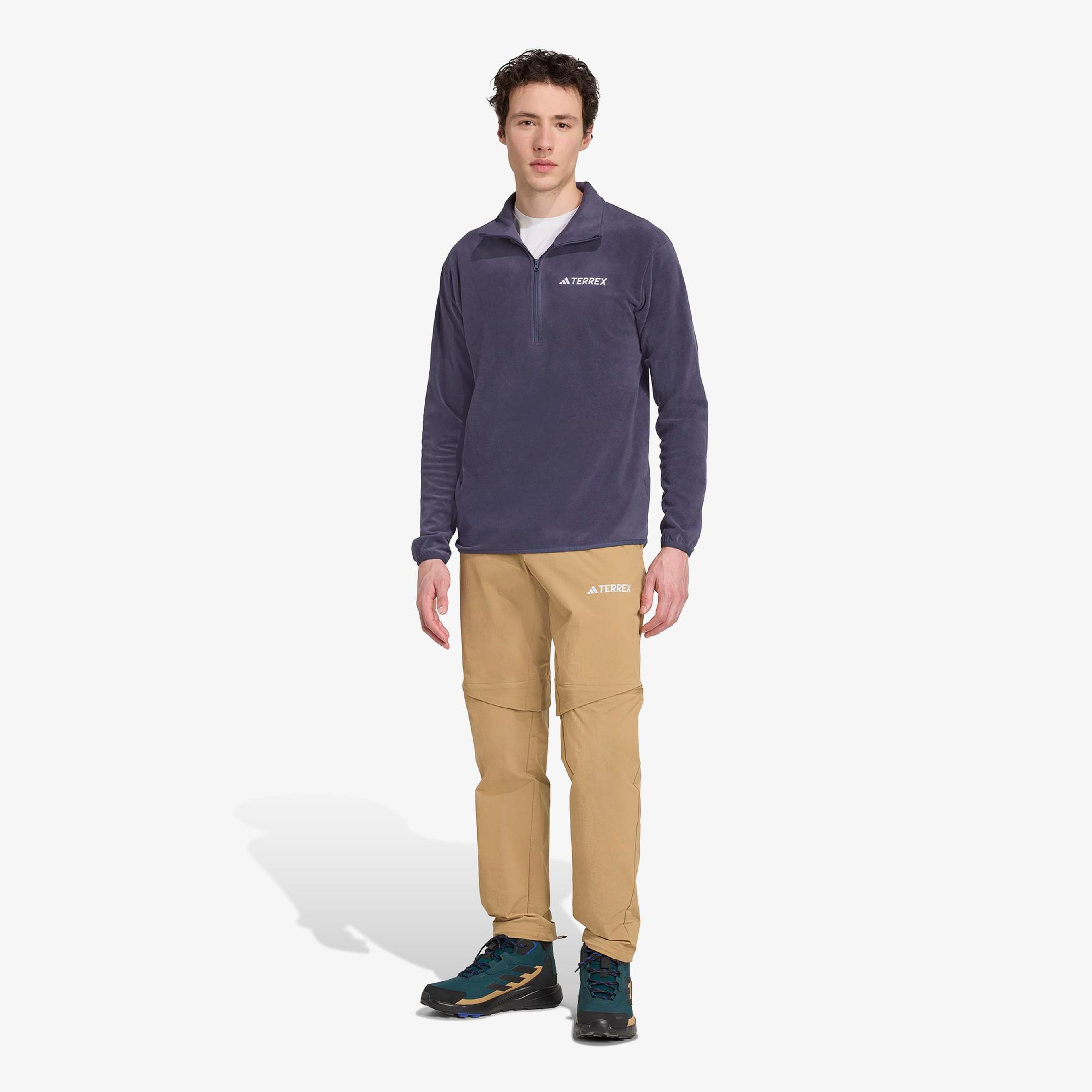 adidas Multi Essentials 1-2 Zip Fleece Erkek Mavi Yürüyüş Polar