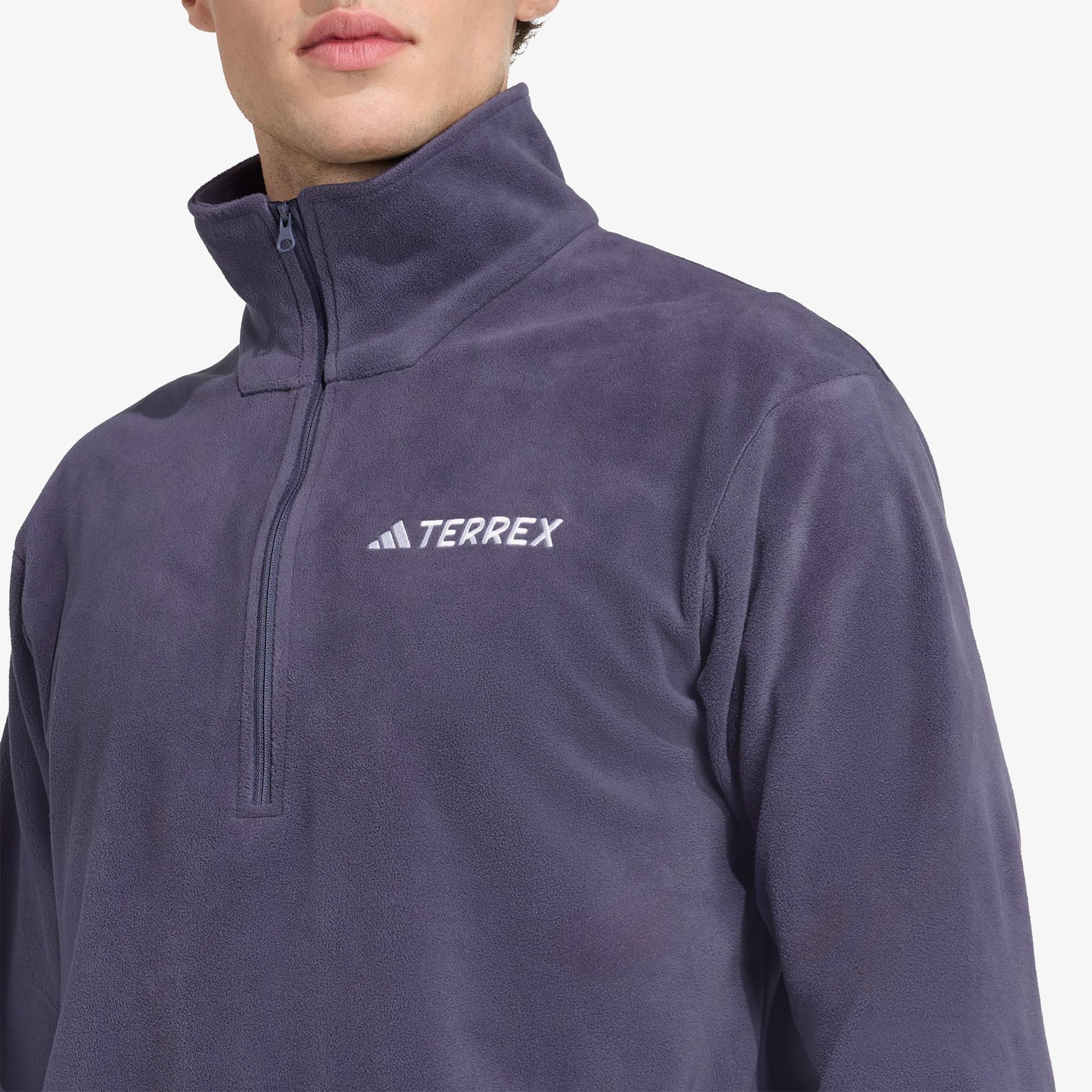 adidas Multi Essentials 1-2 Zip Fleece Erkek Mavi Yürüyüş Polar