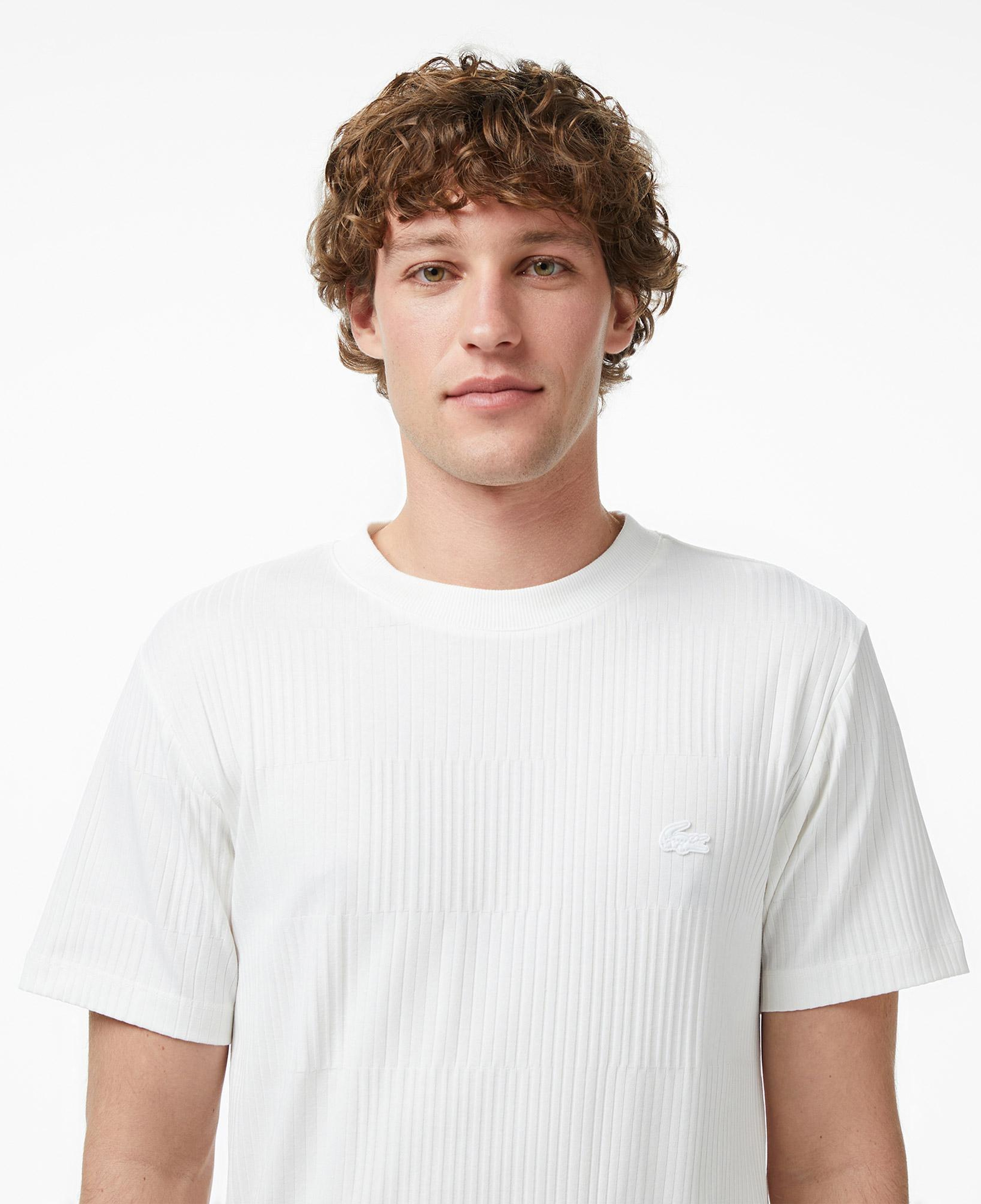 Erkek Regular Fit Bisiklet Yaka Çizgili Beyaz T-Shirt