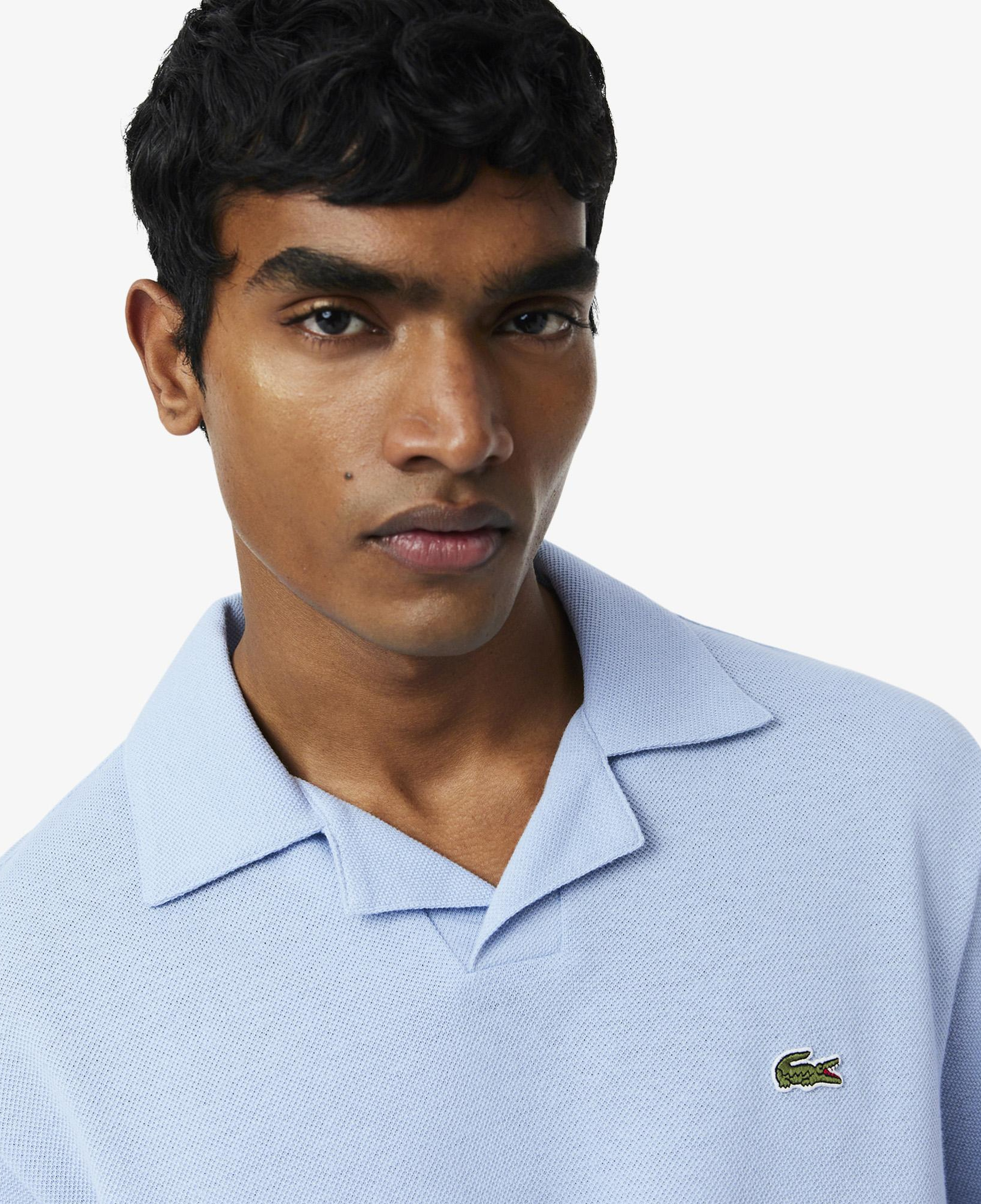 Erkek Classic Fit Keten Mavi Polo