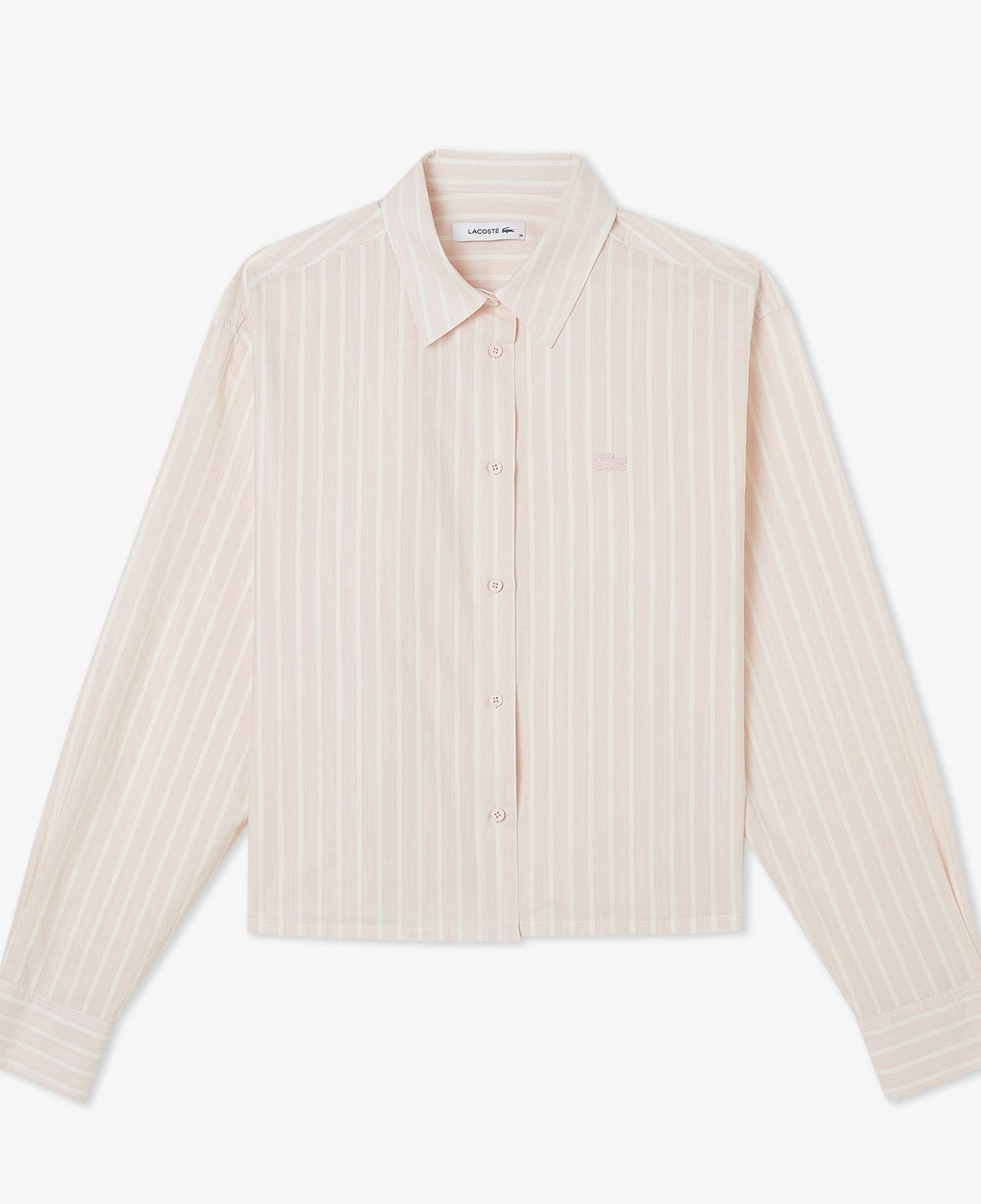 Kadın Relaxed Fit Düğmeli Yaka Çizgili Açık Pembe Gömlek