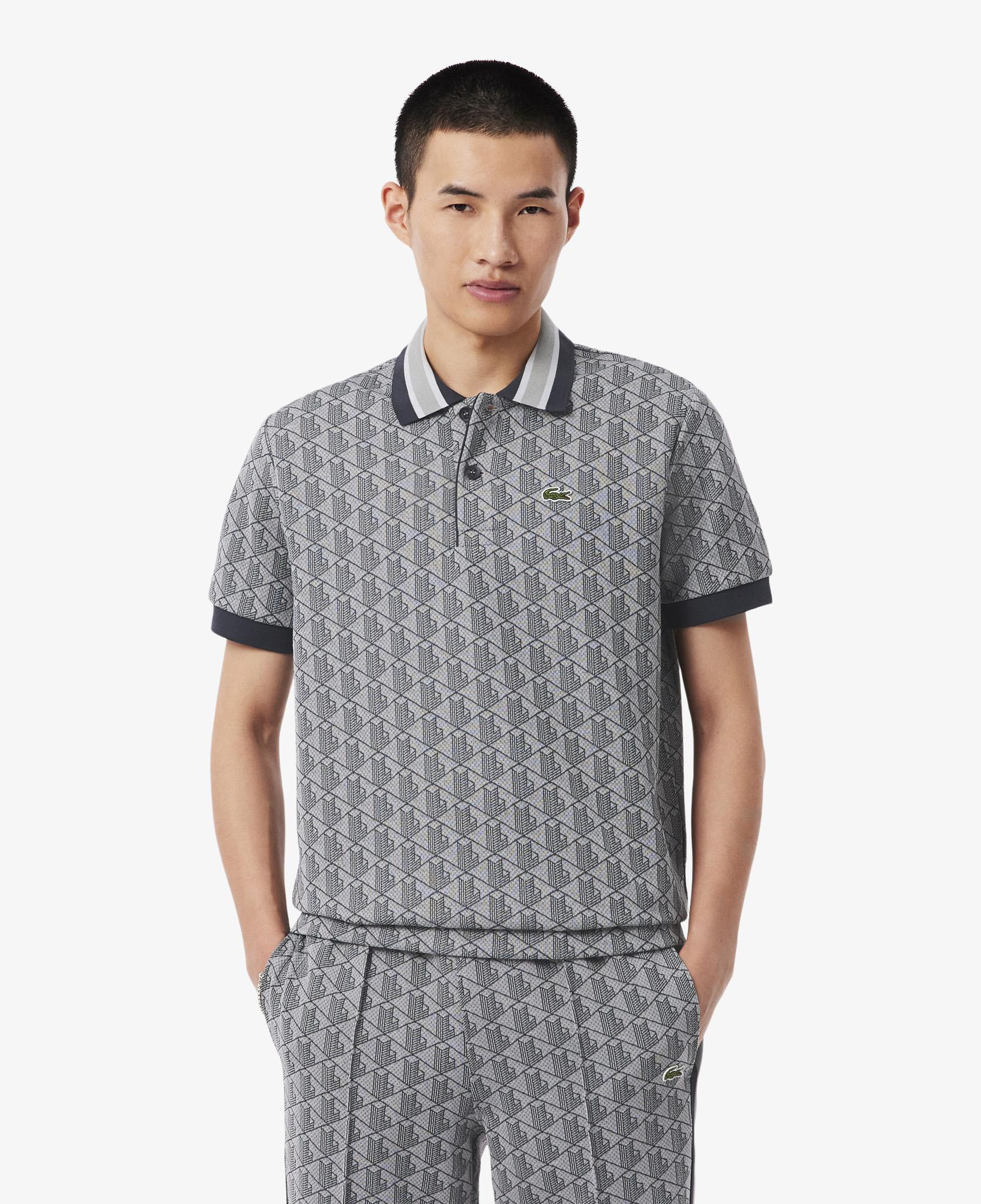 Erkek Classic Fit Monogram Gri Polo