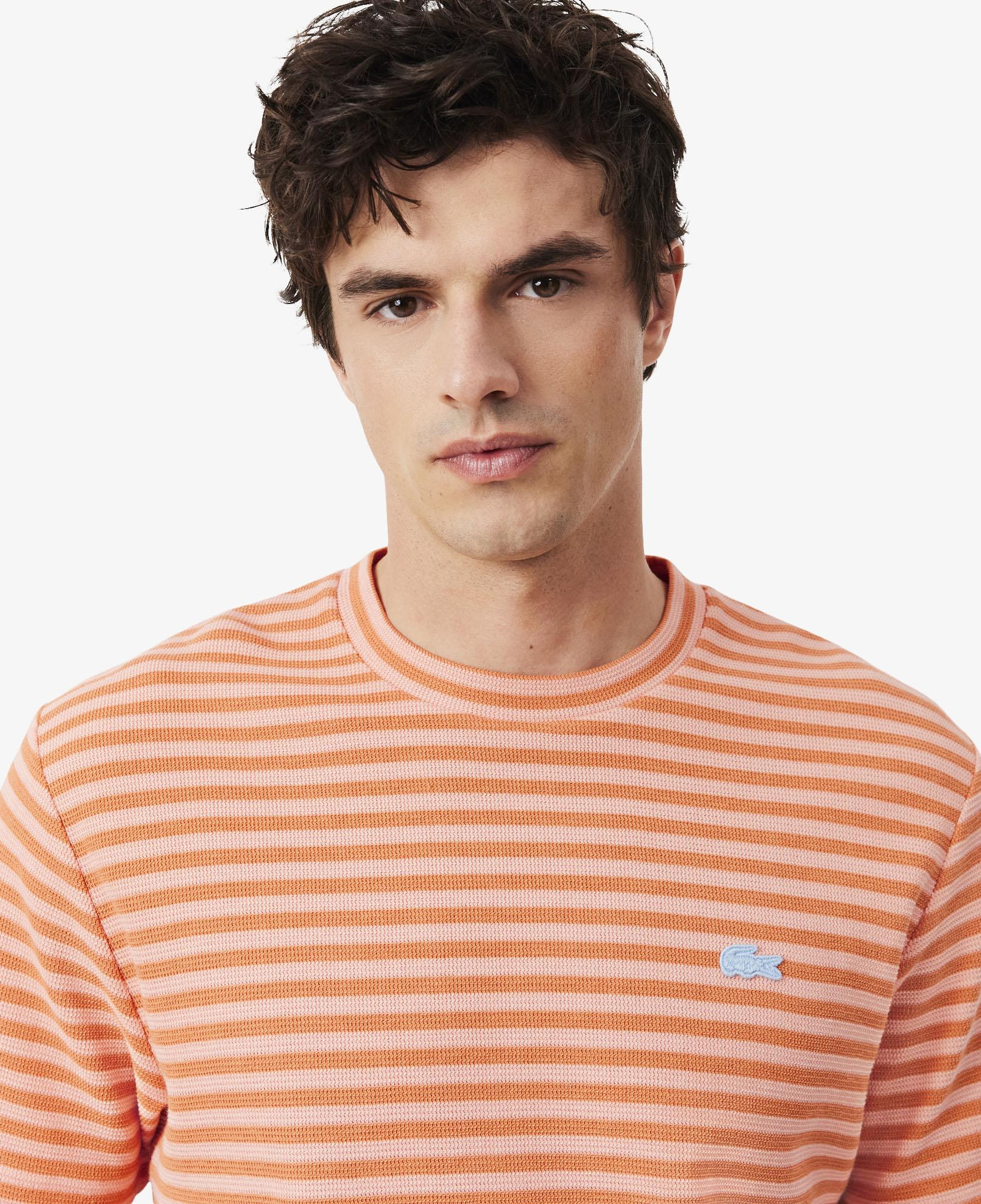 Erkek Classic Fit Bisiklet Yaka Çizgili Turuncu T-Shirt