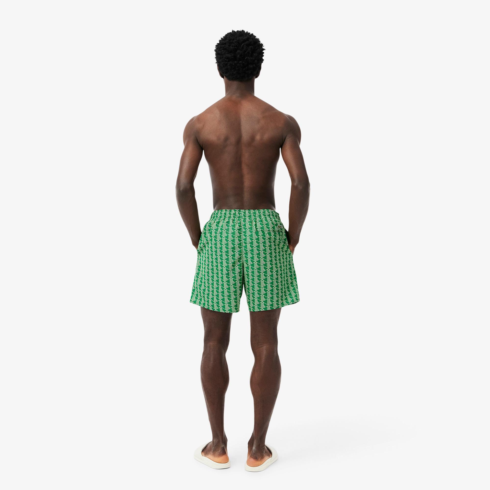 Lacoste Mid Monogram Print Swim Erkek Yeşil Deniz Şortu