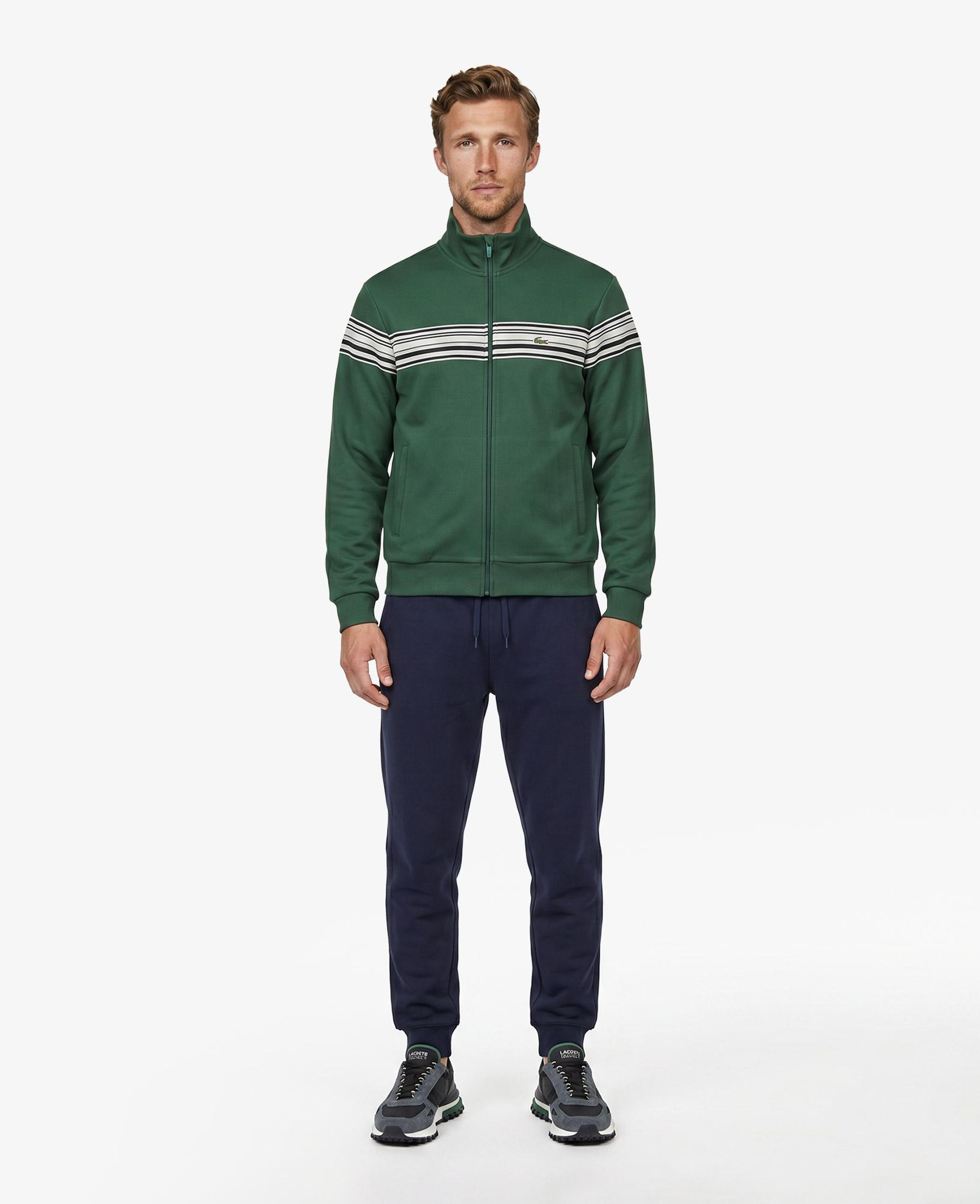 Erkek Regular Fit Fermuarlı Renk Bloklu Yeşil Sweatshirt