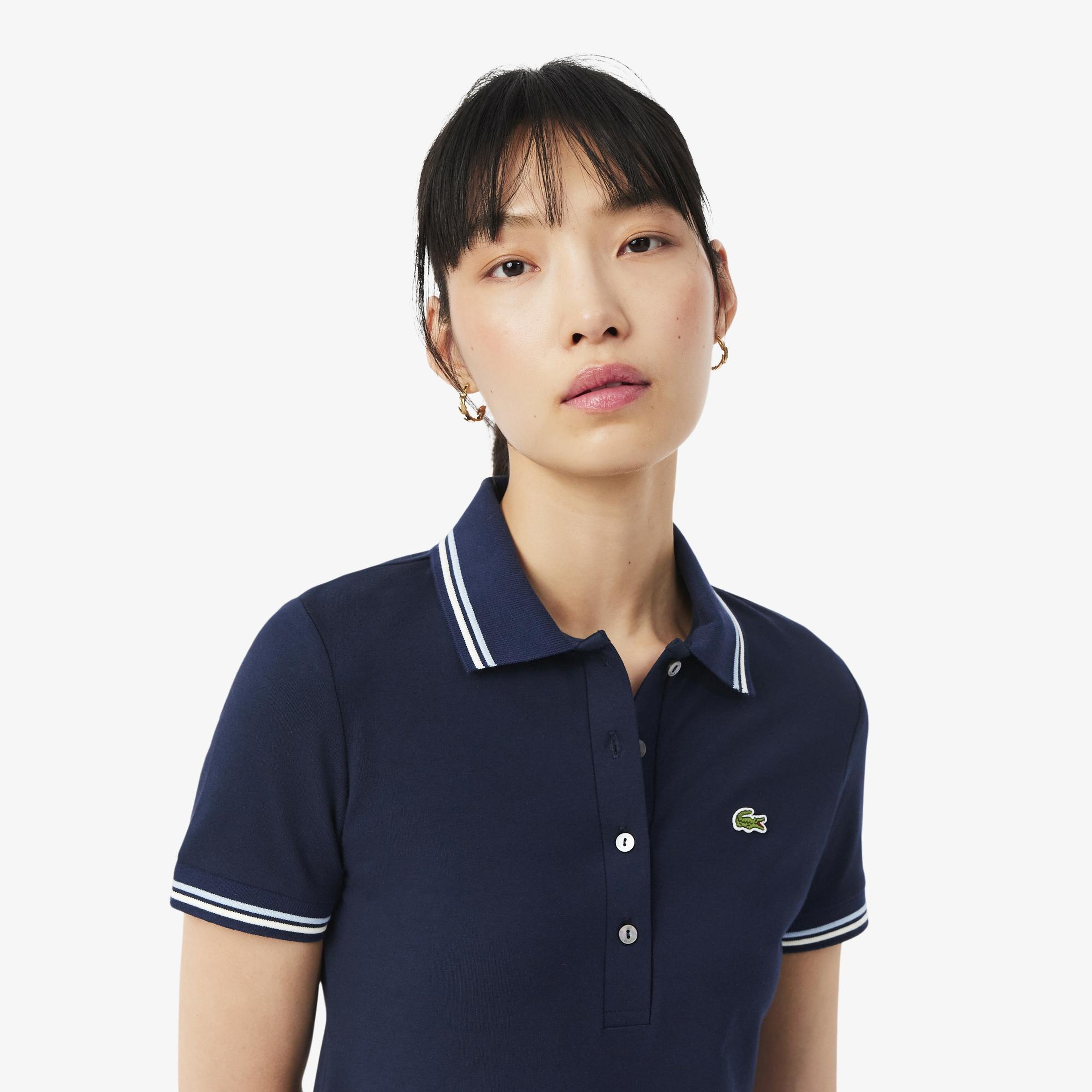Kadın Flare Fit Kısa Kollu Polo Yaka Organik Pamuk Lacivert Elbise