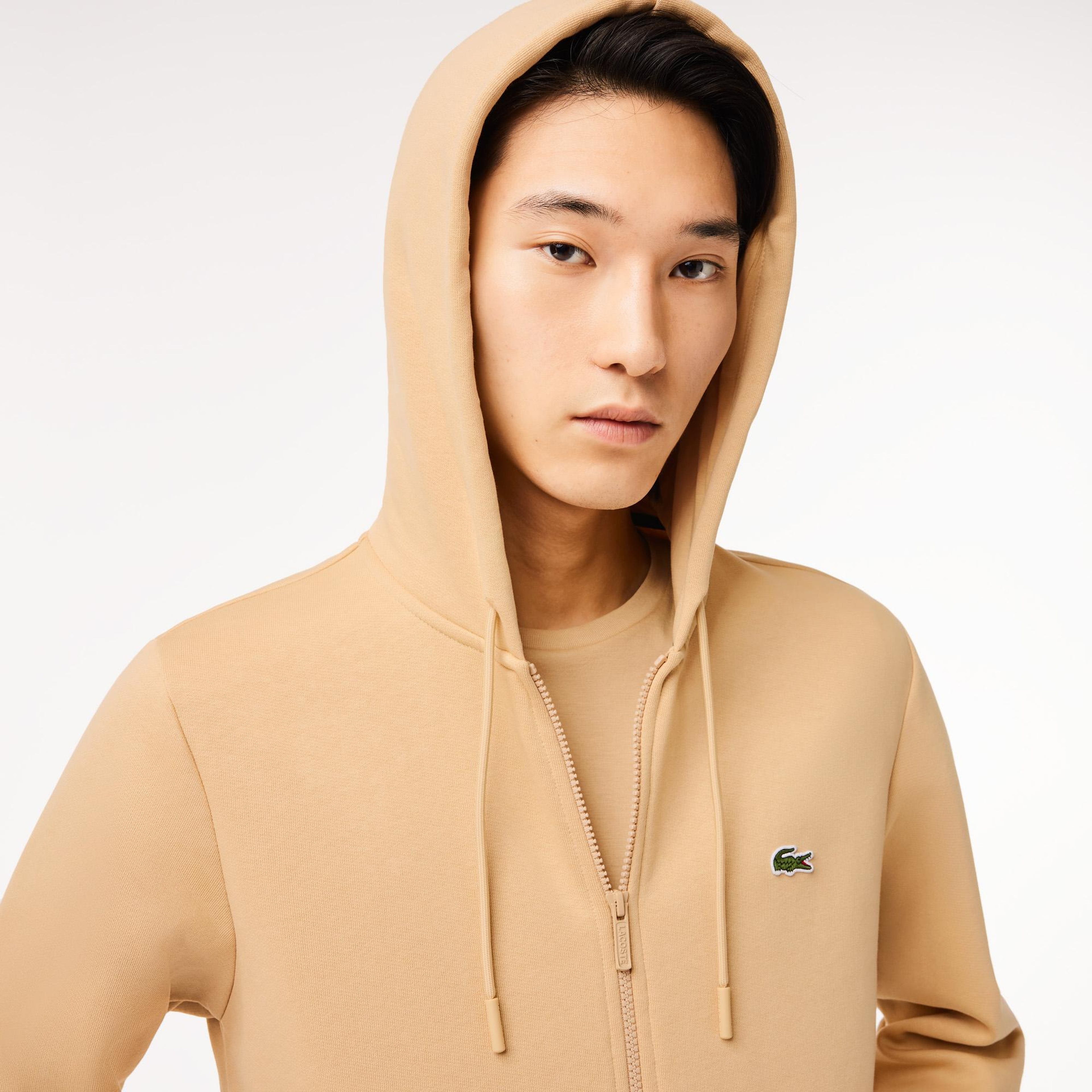 Erkek Classic Fit Fermuarlı Bej Sweatshirt