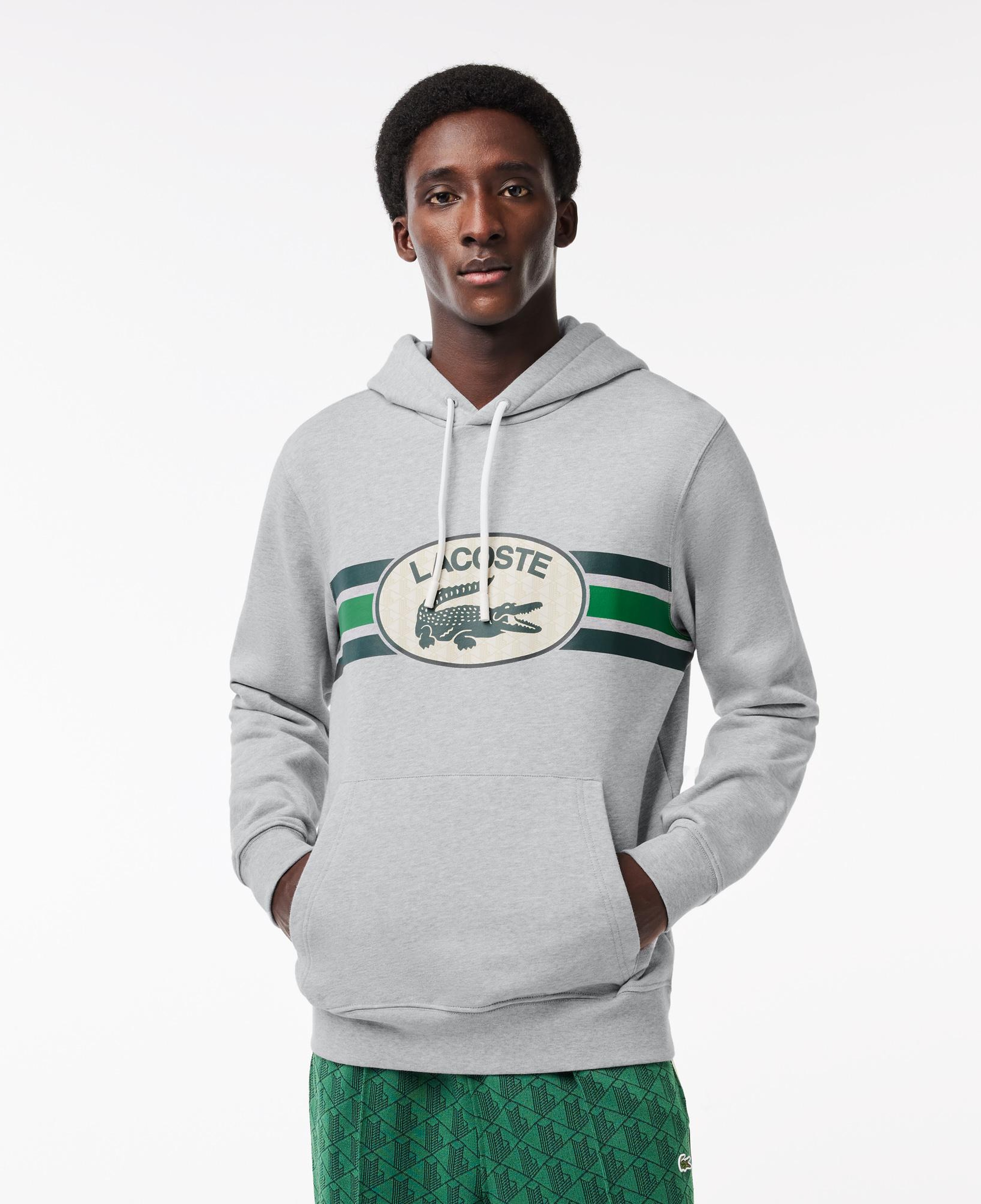 Erkek Classic Fit Kapüşonlu Baskılı Gri Sweatshirt