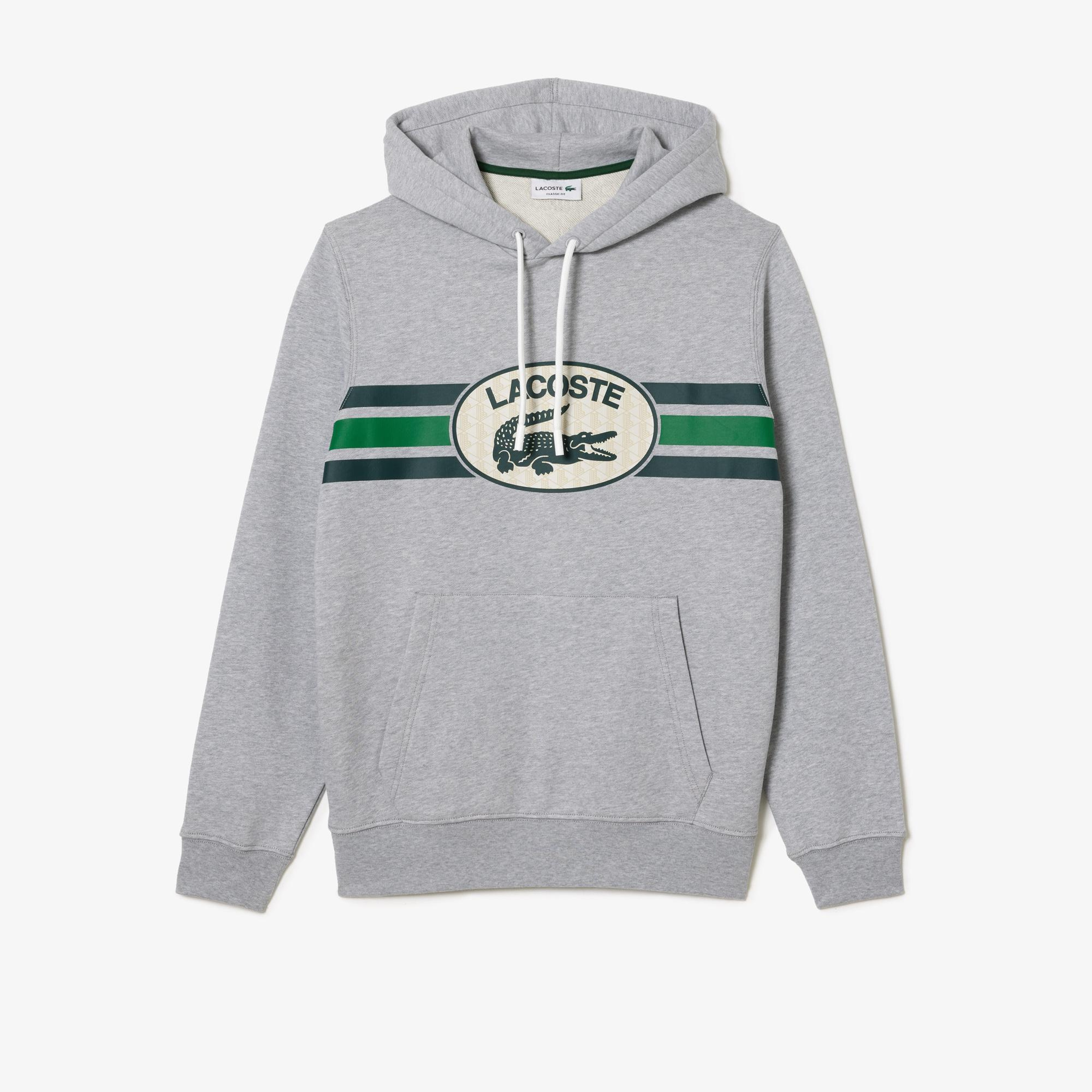 Erkek Classic Fit Kapüşonlu Baskılı Gri Sweatshirt