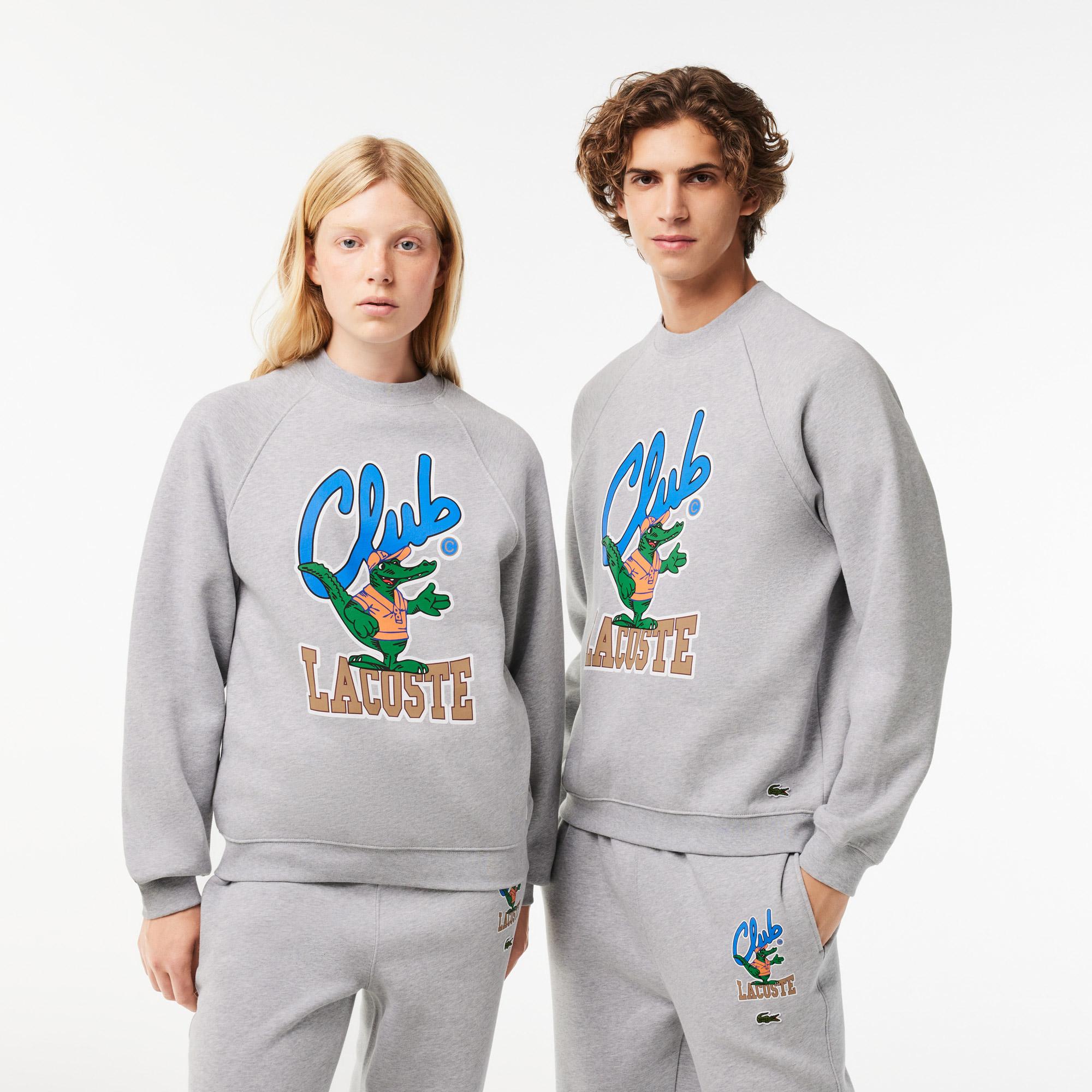 Unisex Loose Fit Bisiklet Yaka Baskılı Gri Sweatshirt