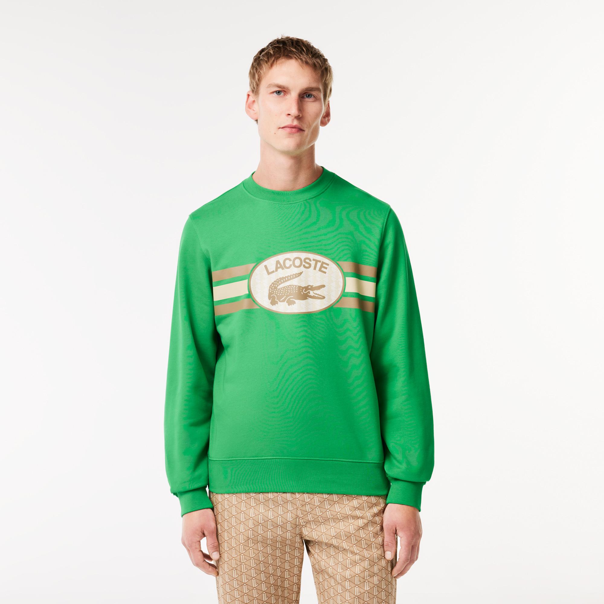 Erkek Classic Fit Bisiklet Yaka Baskılı Yeşil Sweatshirt