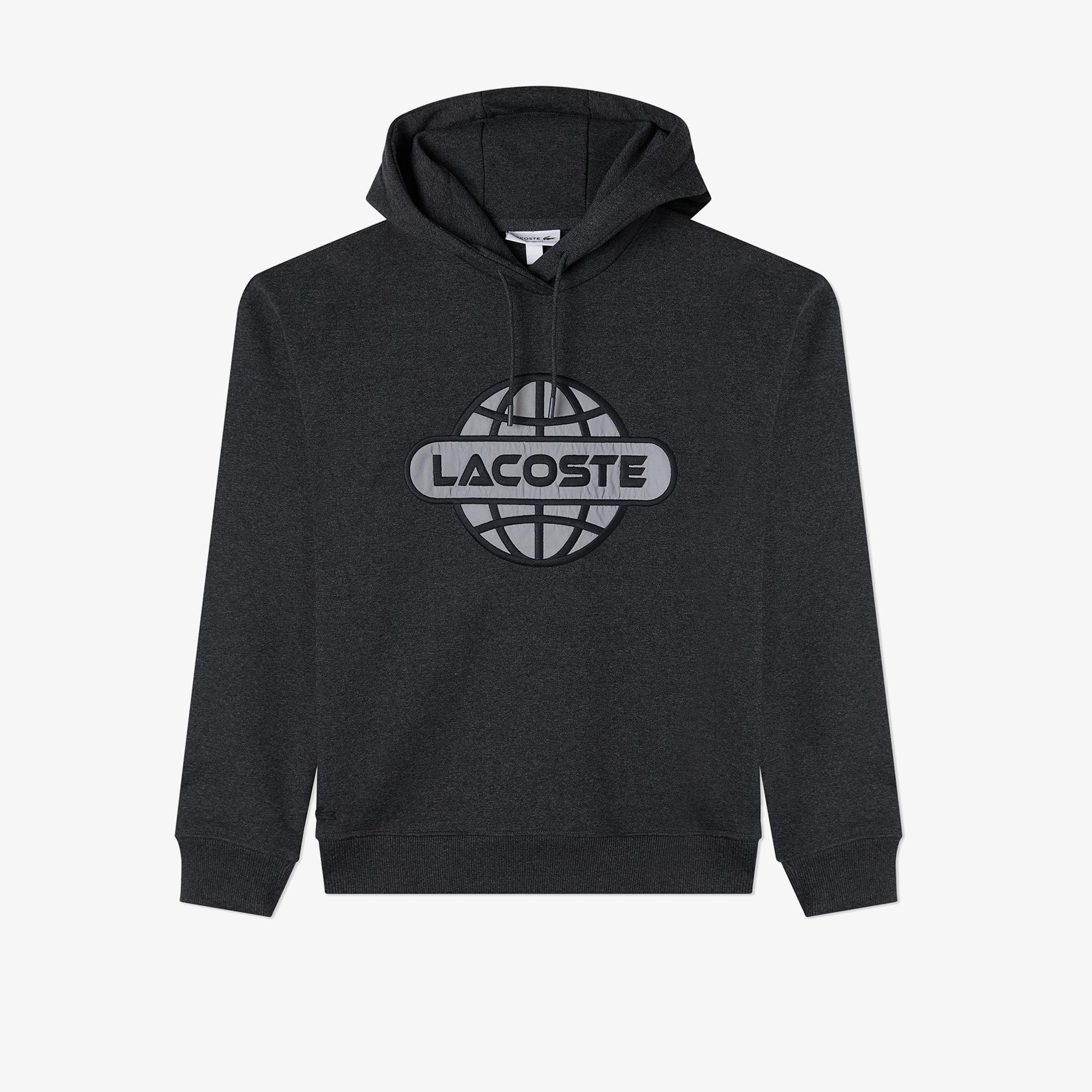 Lacoste Erkek Relaxed Fit Kapüşonlu Baskılı Gri Sweatshirt