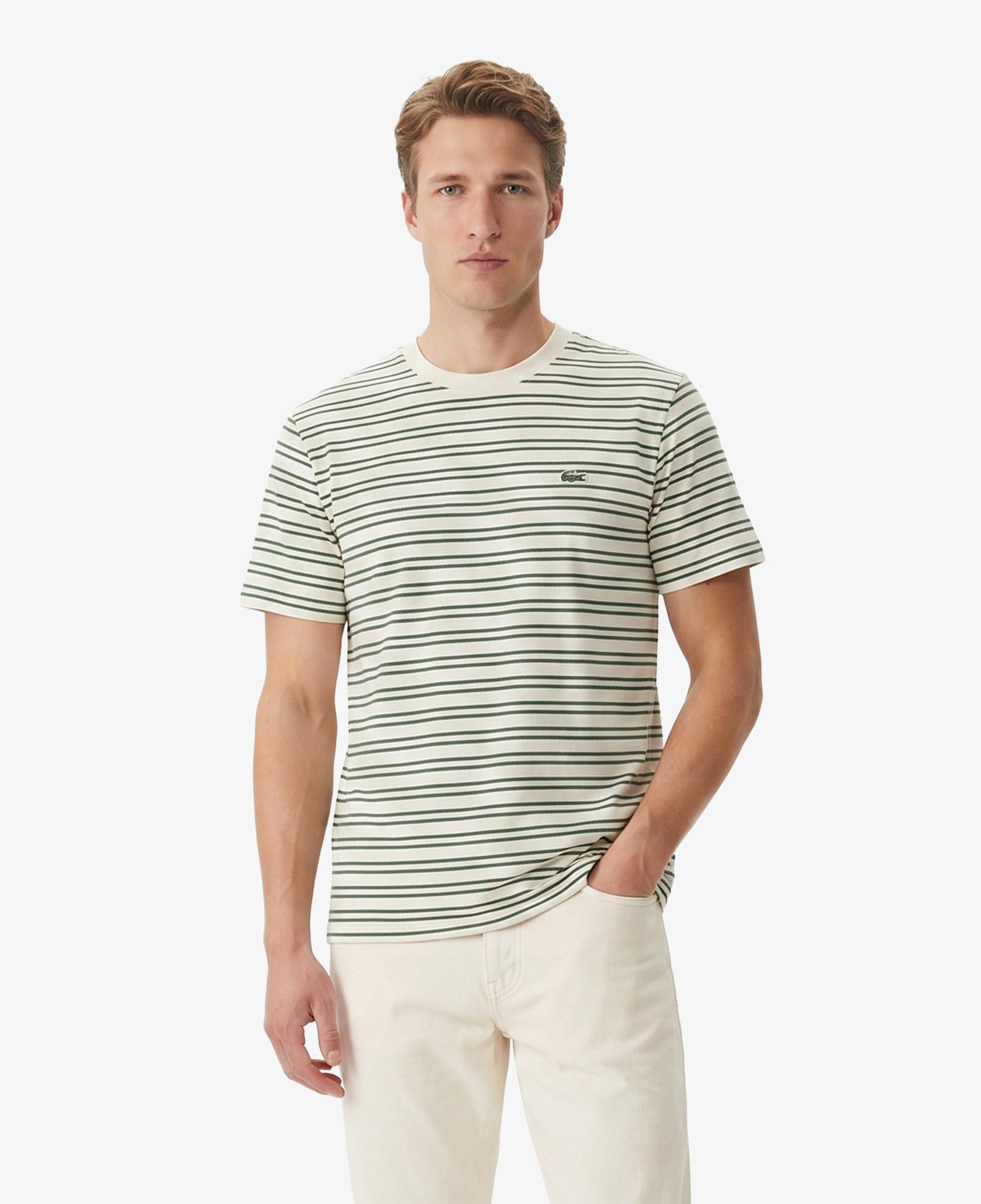 Erkek Classic Fit Bisiklet Yaka Çizgili Yeşil T-Shirt