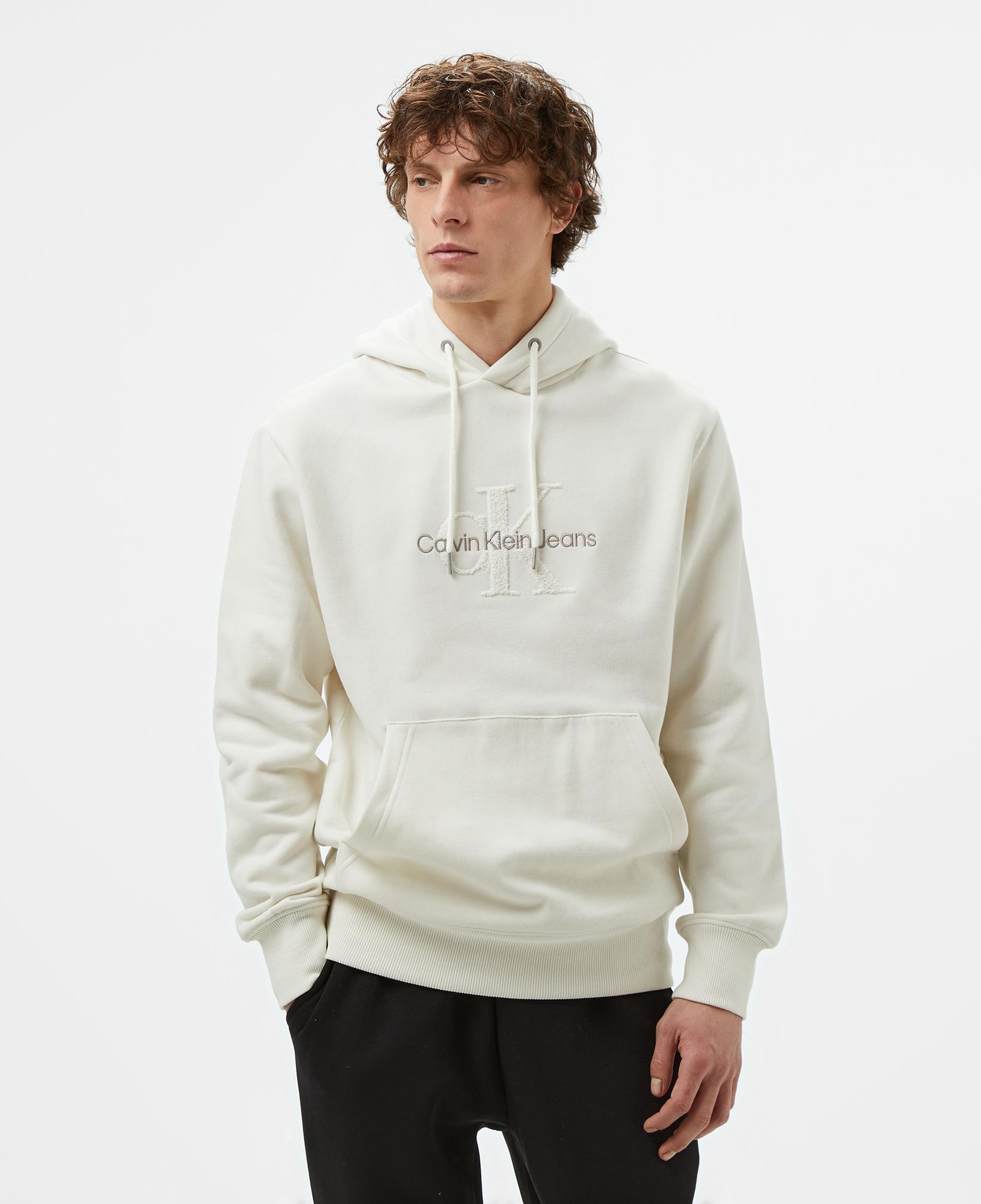 Calvin Klein Jeans Chenılle Monologo Erkek Beyaz Hoodie