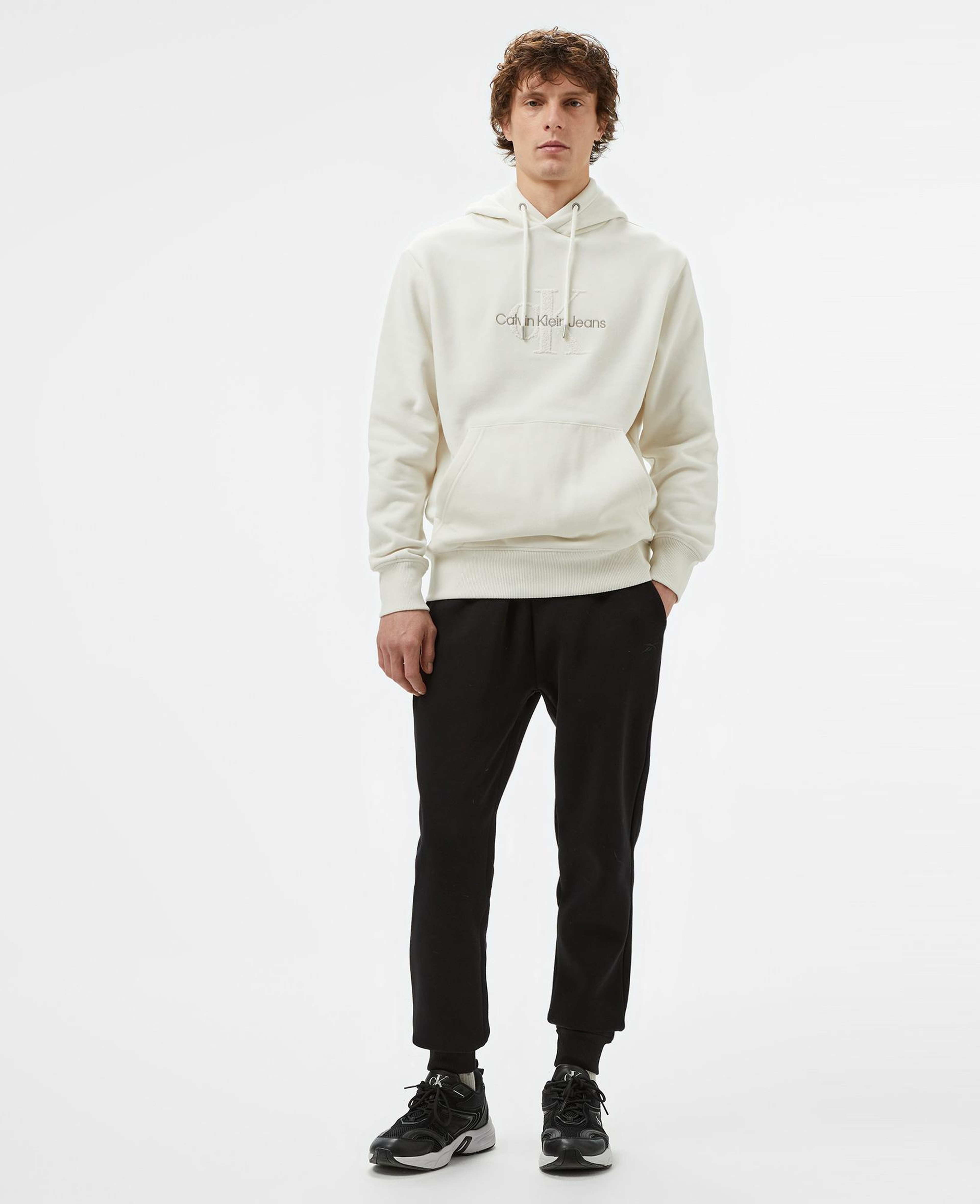 Calvin Klein Jeans Chenılle Monologo Erkek Beyaz Hoodie