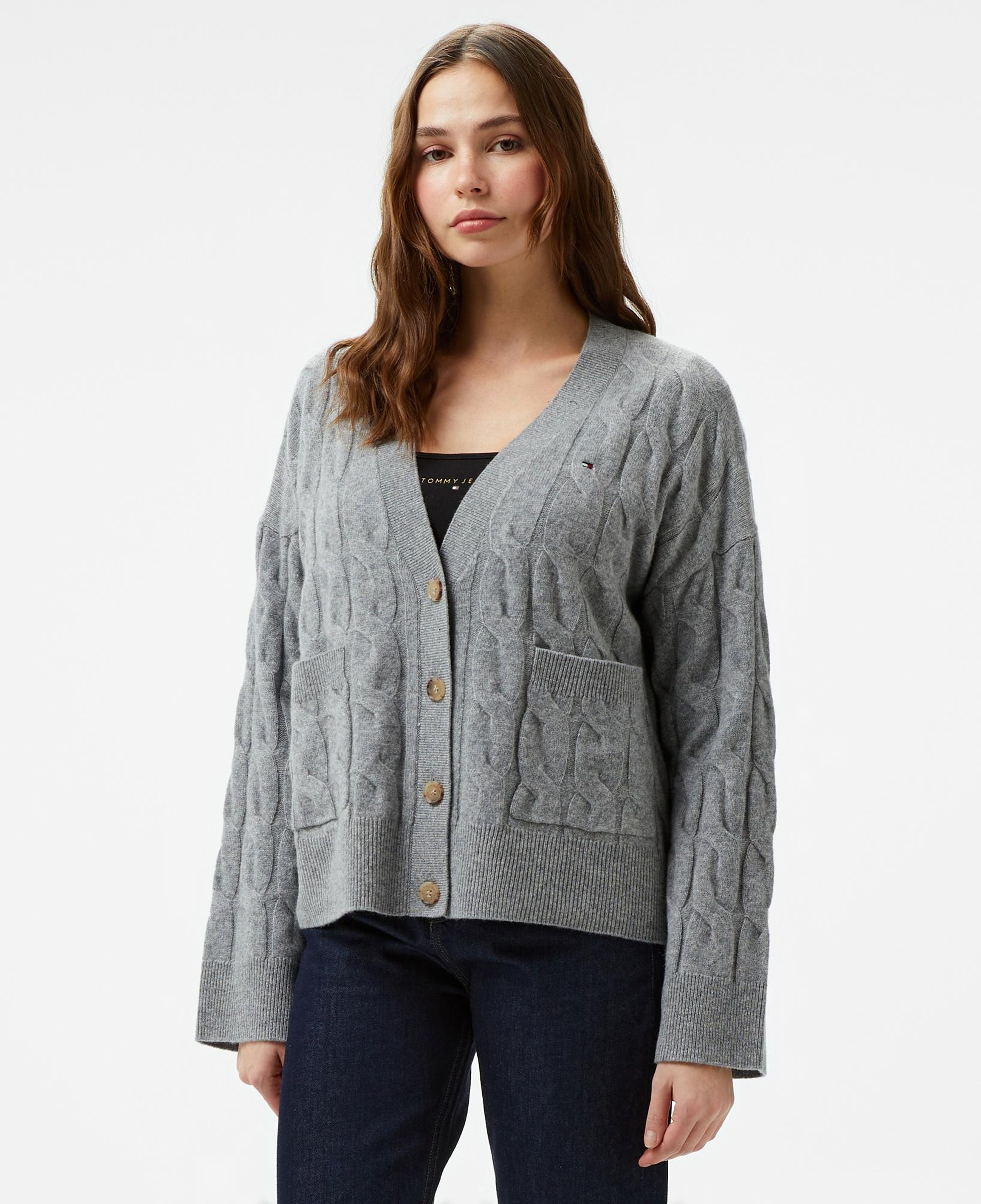 Tommy Hilfiger Soft Wool Cable Kadın Gri Hırka