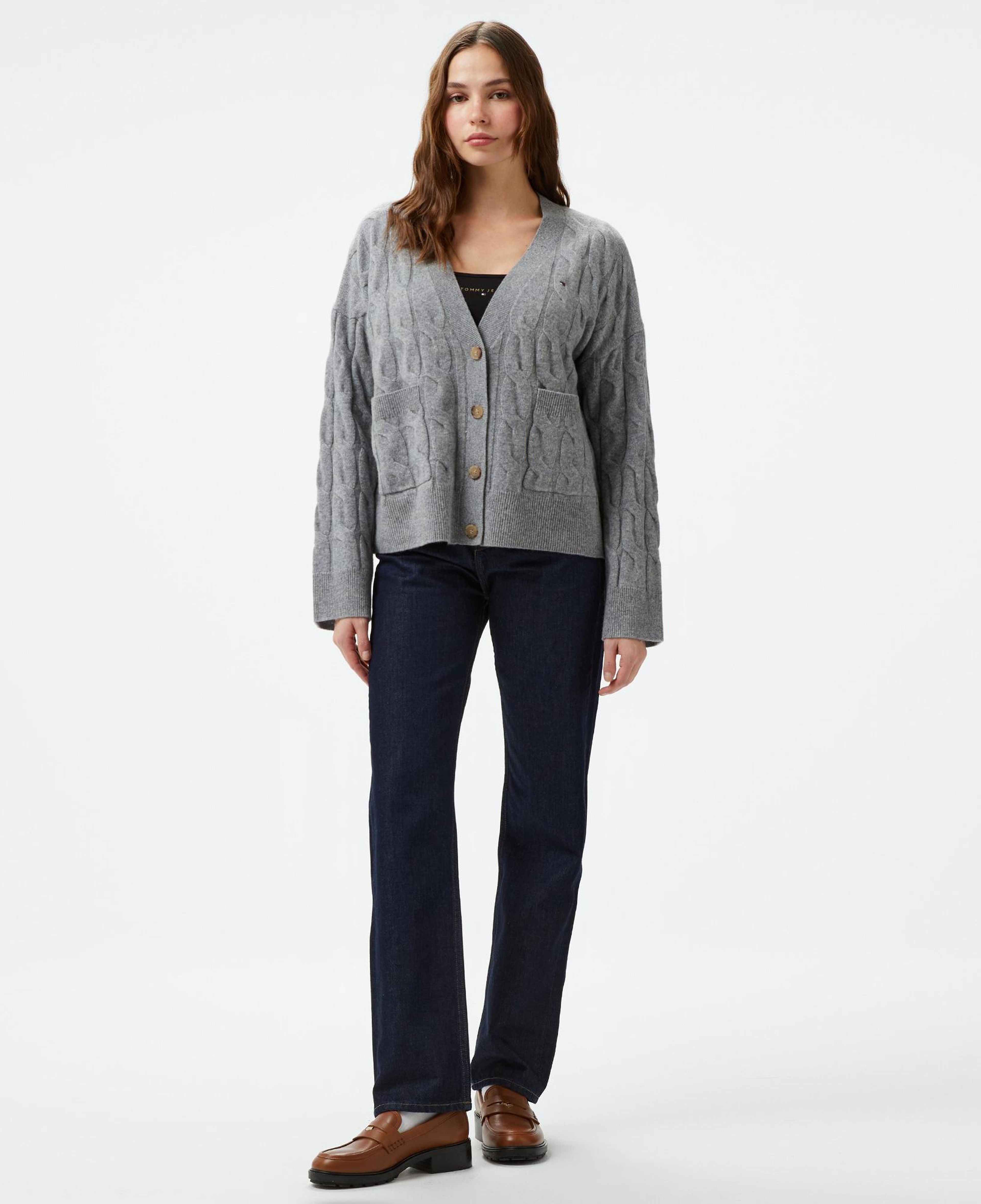 Tommy Hilfiger Soft Wool Cable Kadın Gri Hırka