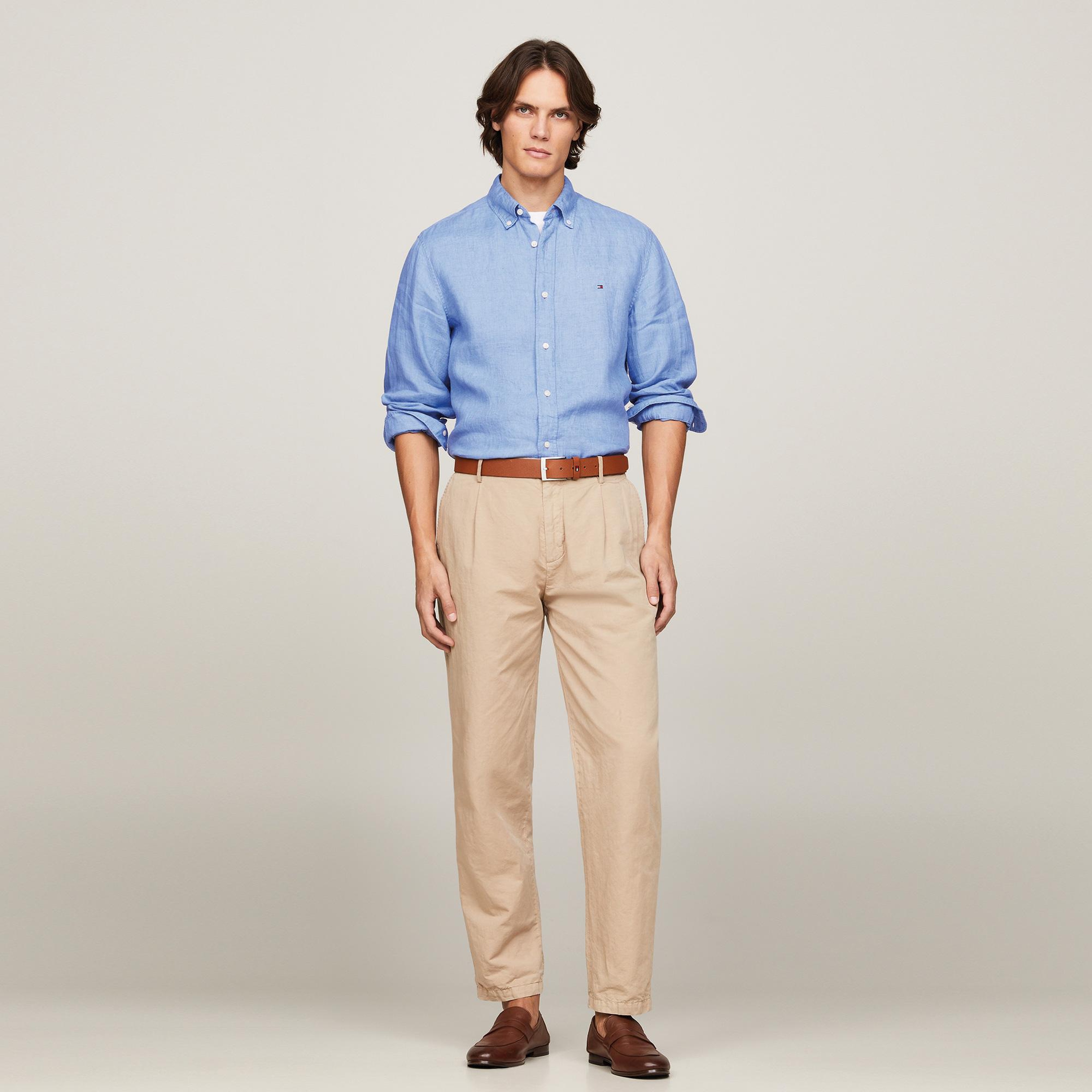 Tommy Hilfiger Pigment Dyed Linen Erkek Mavi Gömlek