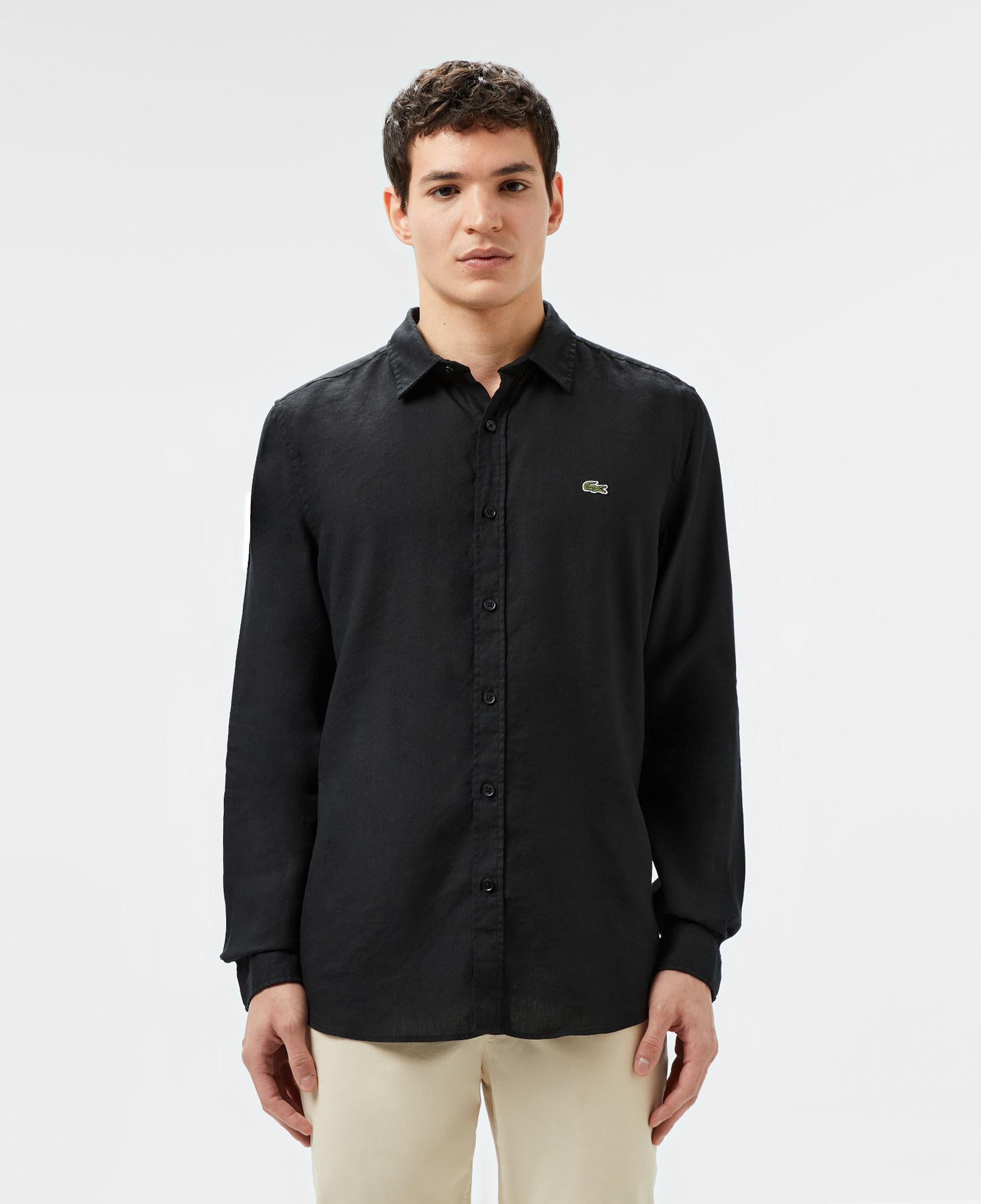 Erkek Slim Fit Keten Siyah Gömlek