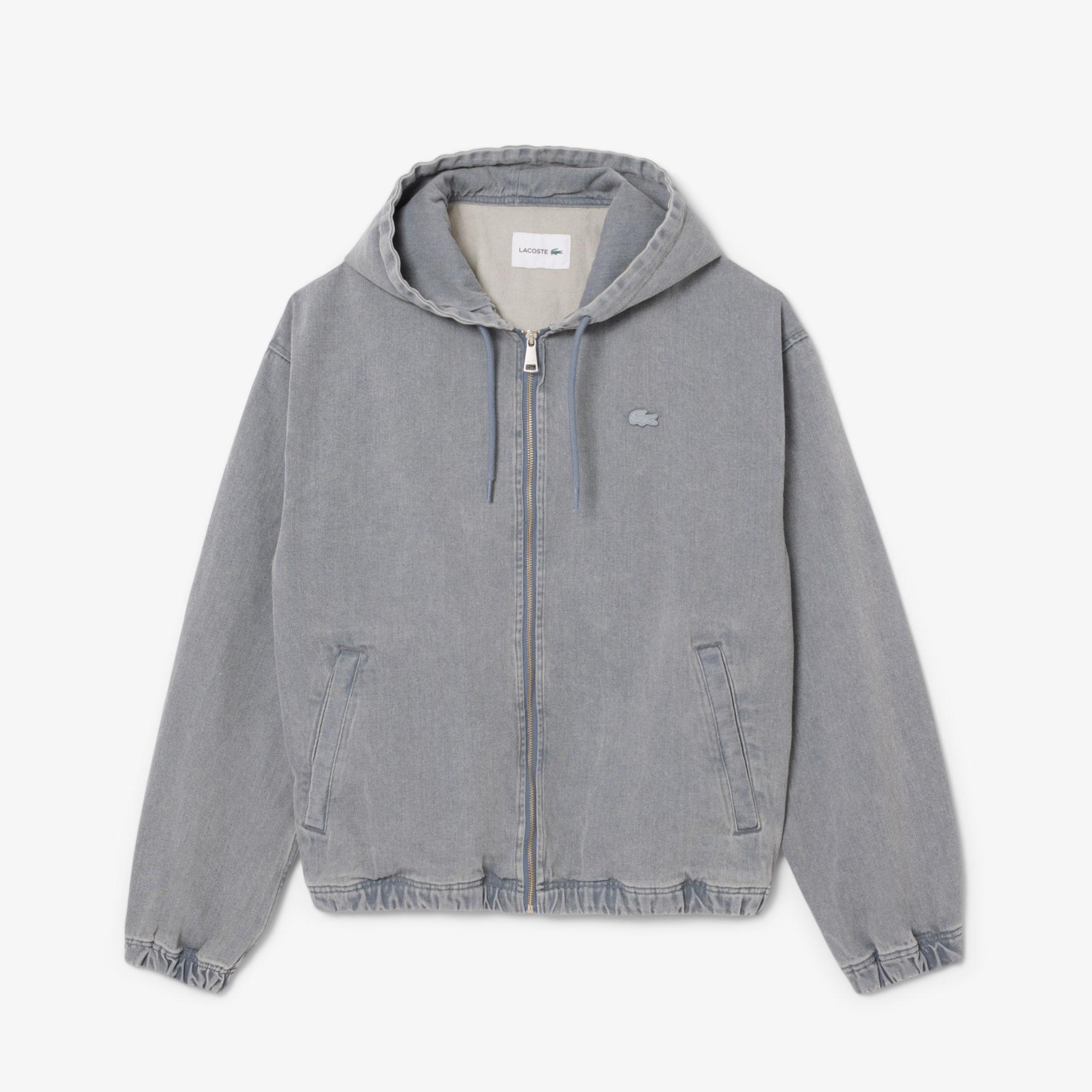 Erkek Kapüşonlu Denim Gri Ceket