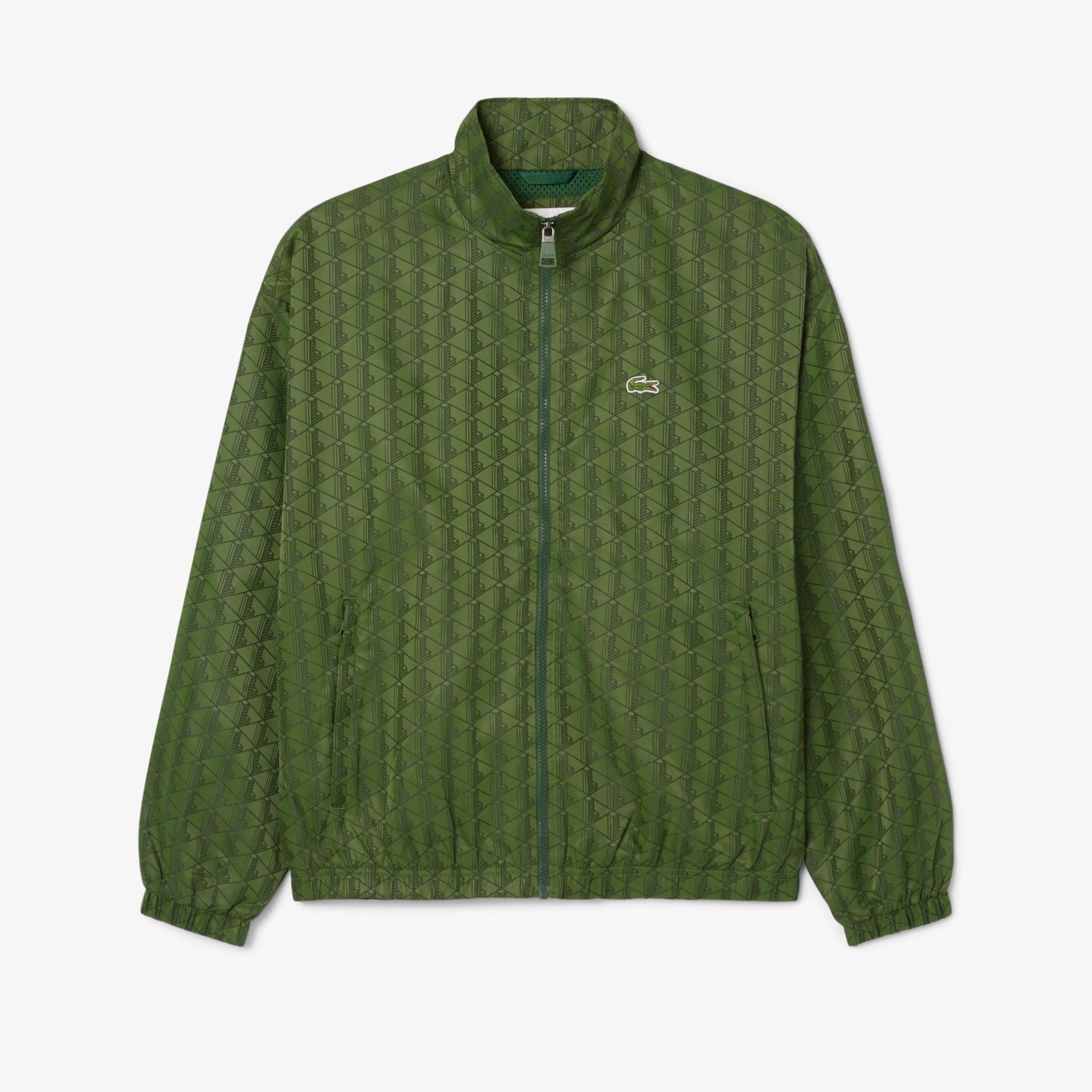 Erkek Dik Yaka Monogram Yeşil Ceket