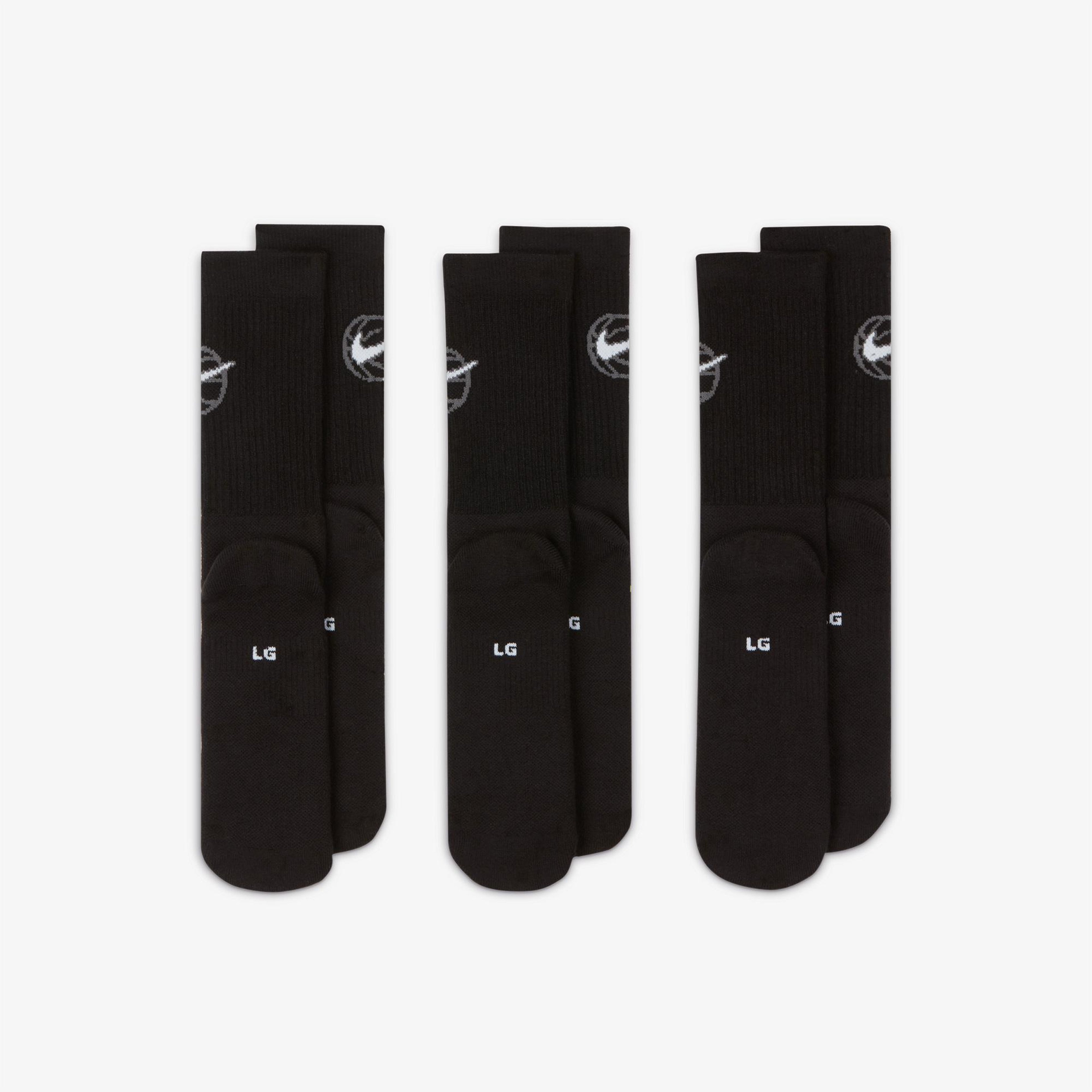 Nike Crew Everyday Baseball 3'lü Unisex Siyah Çorap