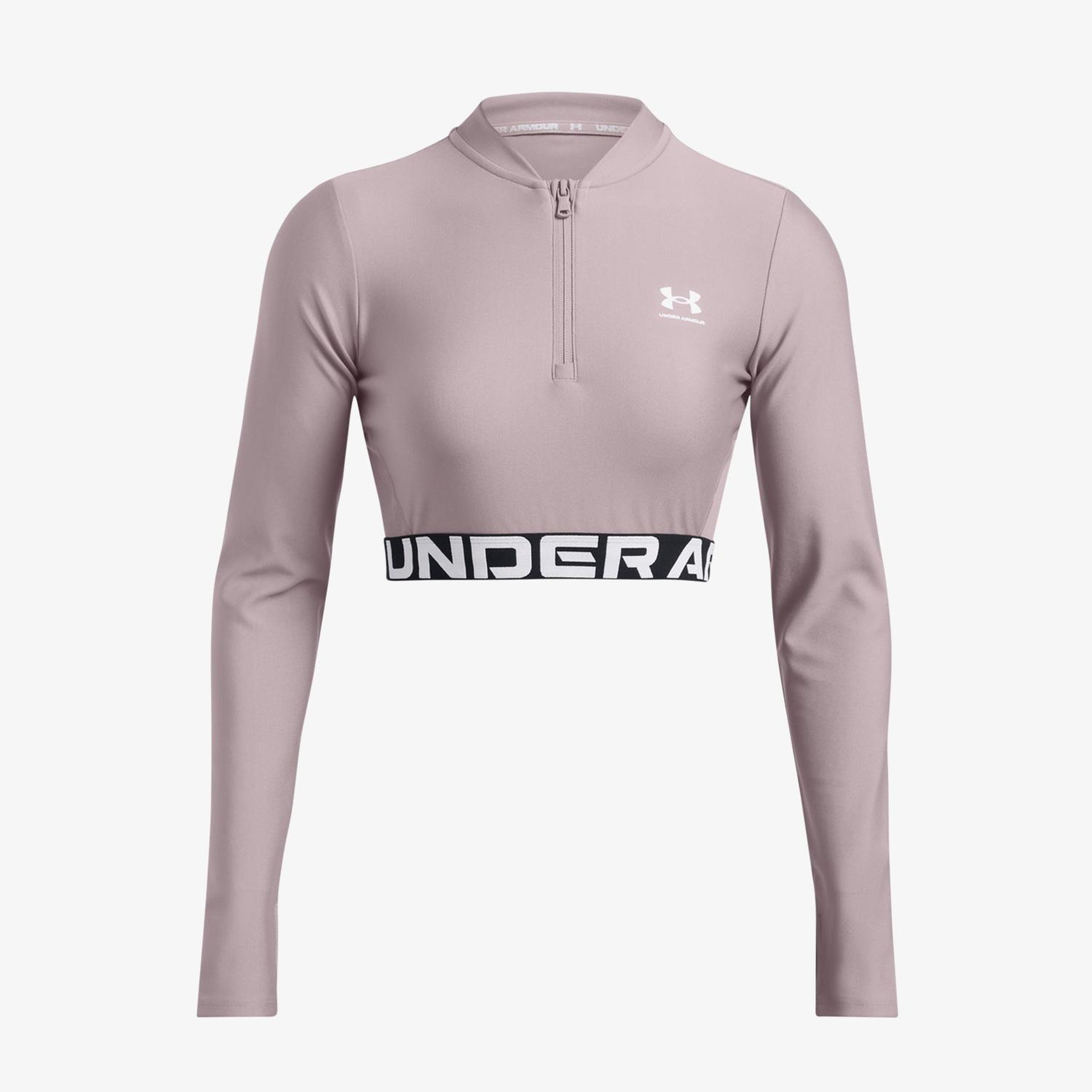 Under Armour Heat Gear Rib 1/4 Zipped Kadın Mor Crop Sweatshirt